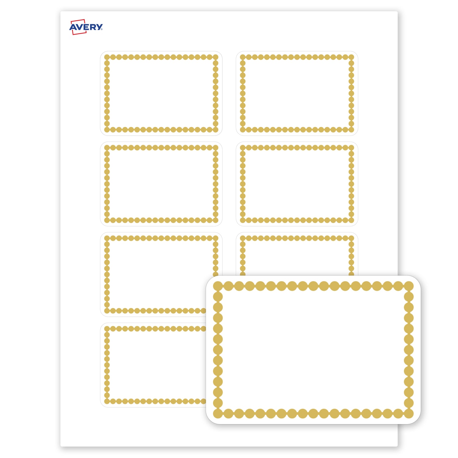 Avery Printable Adhesive Name Badges With Preprinted Designs, Rectangle, S00-EY1, 2-1/3in x 3-3/8in, Matte White With Gold Beads Design, Pack Of 80 - Image 3