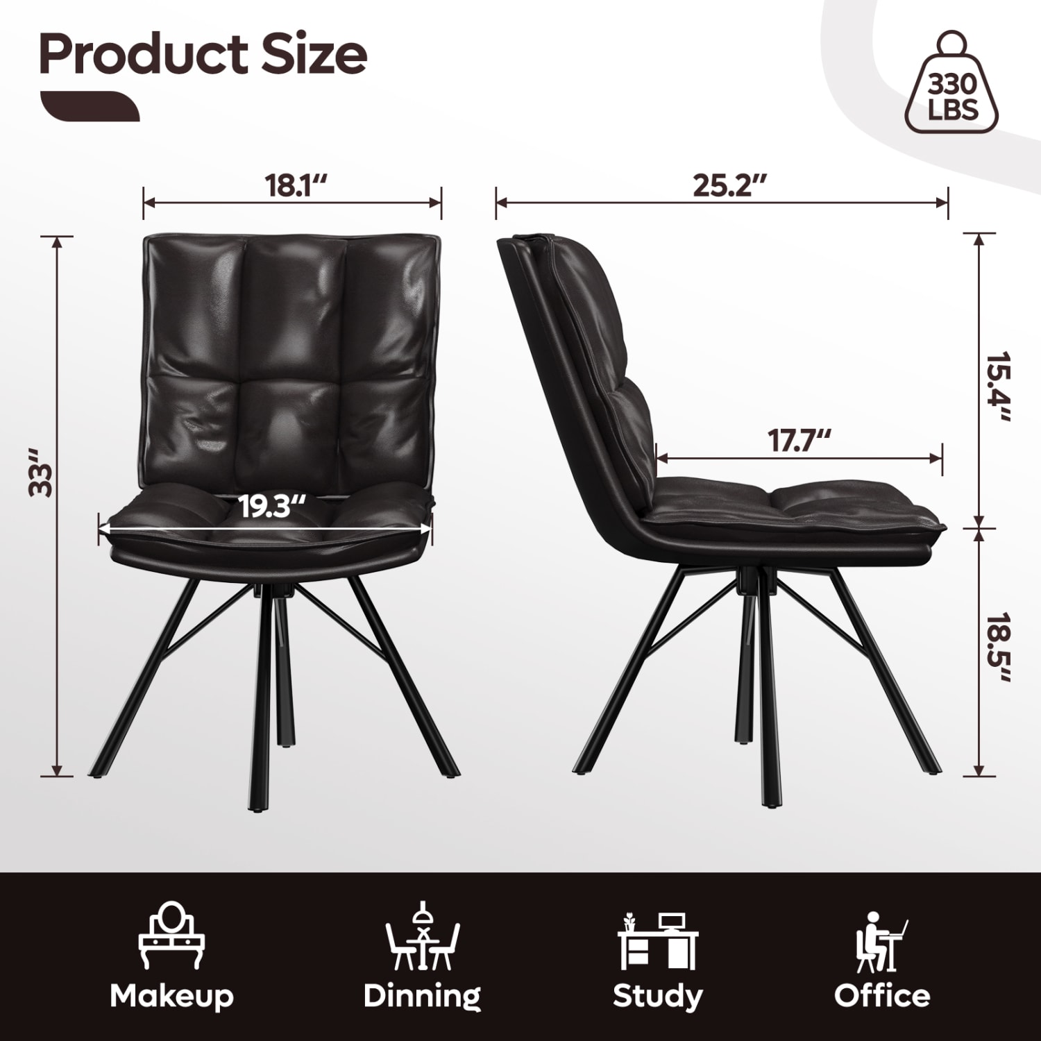 Bestier Ergonomic Faux Leather Low-Back Executive Office Chair, Black - Image 3