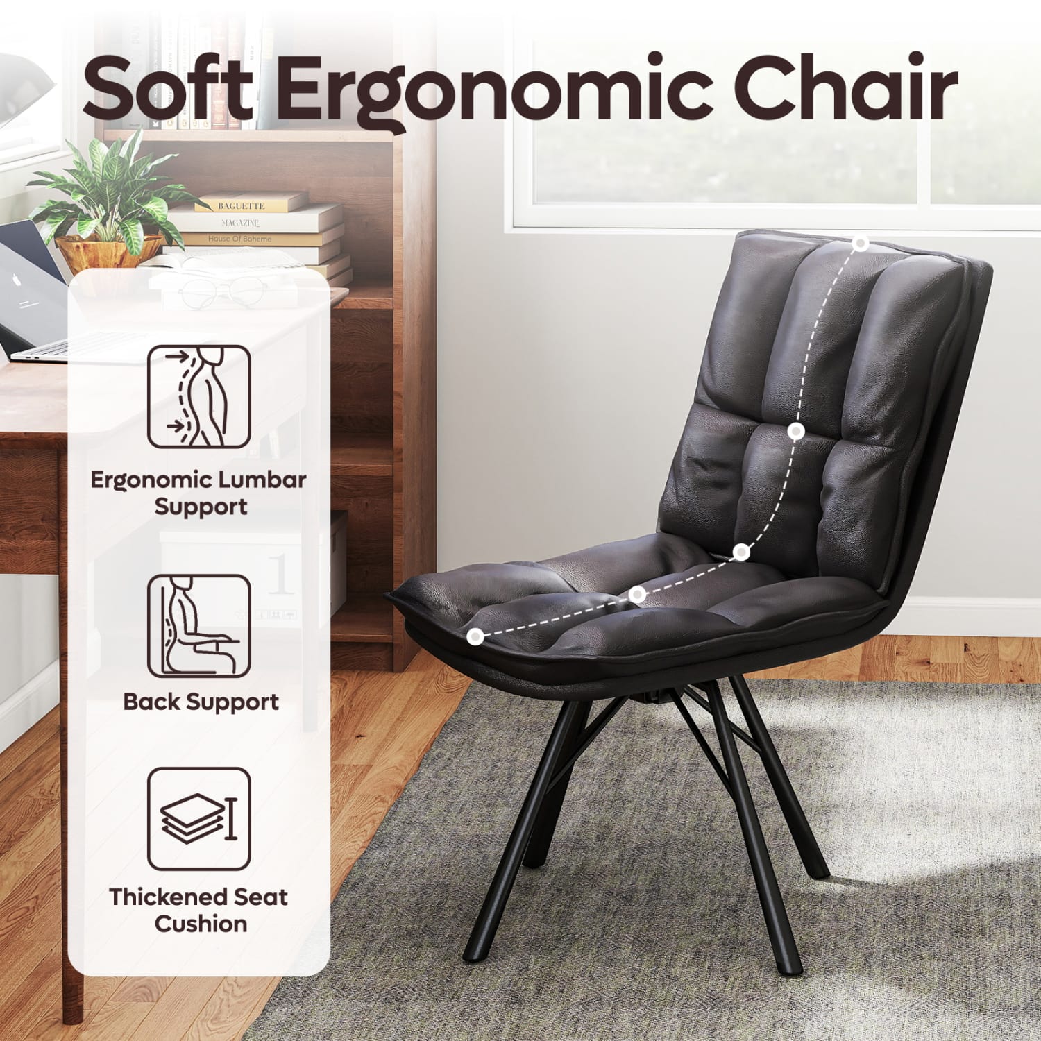Bestier Ergonomic Faux Leather Low-Back Executive Office Chair, Black - Image 5