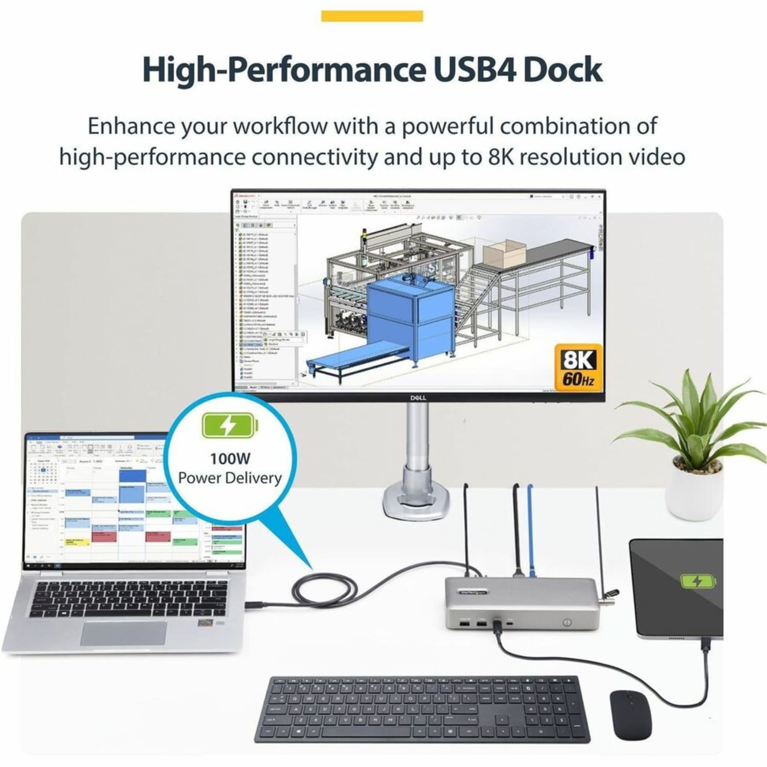 StarTech Dual-Monitor USB4 Docking Station, Dual 4K 120Hz or Single 8K 60Hz HDMI, 100W Laptop Charging, 2.5GbE, 155NAUSB4DOCK - Image 4