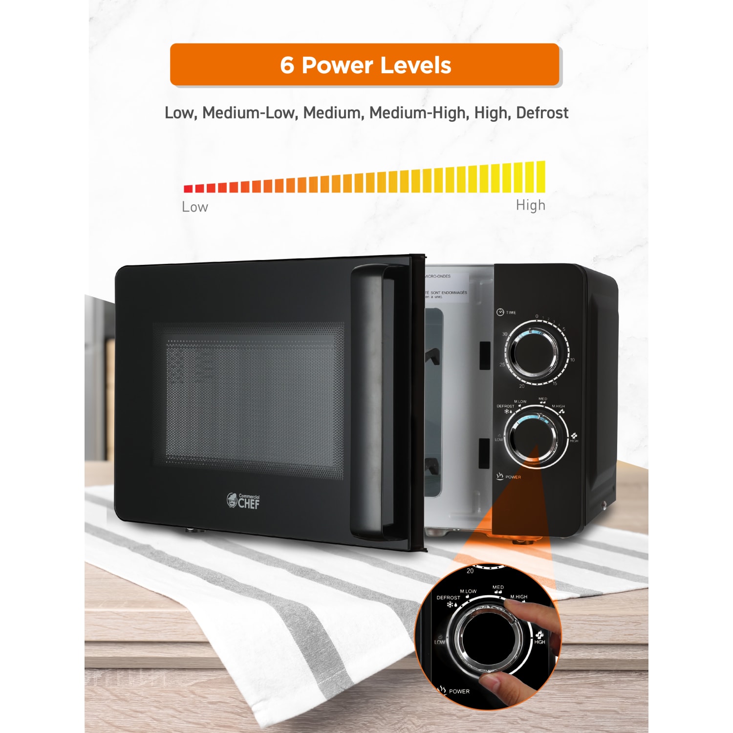 Commercial Chef 0.7 Cu. Ft. Small Countertop Microwave With Mechanical Control, Black - Image 4