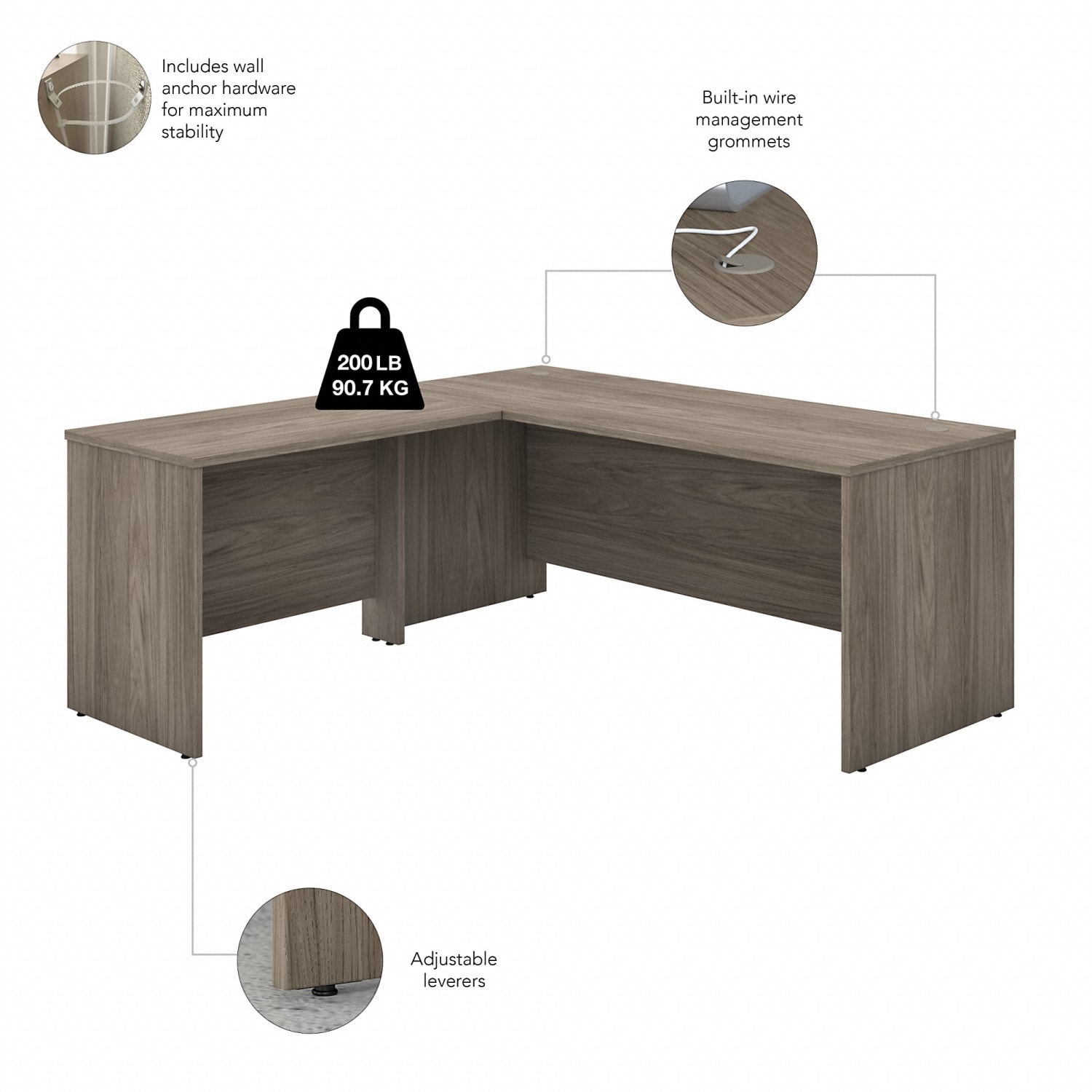 Bush Business Furniture Studio C 72inW x 30inD L-Shaped Desk With Hutch, Mobile File Cabinet And 42inW Return, Modern Hickory, Standard Delivery - Image 4