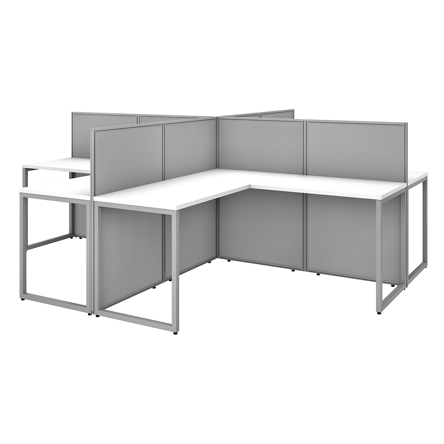 Bush Business Furniture Easy Office 60inW 4-Person L-Shaped Cubicle Desk Workstation With 45inH Panels, Pure White/Silver Gray, Standard Delivery