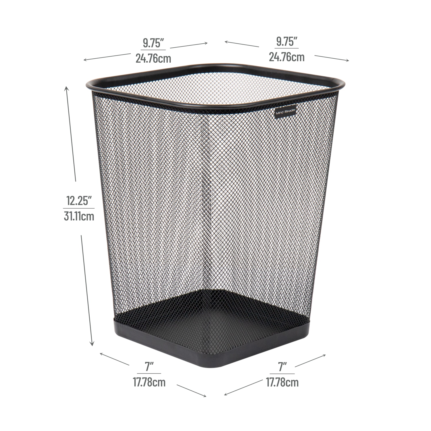 Mind Reader Metal Trash Can Square Waste Paper Basket, 12 1/4inH x 9 3/4inW x 9 3/4inD, Black Set of 2 - Image 4