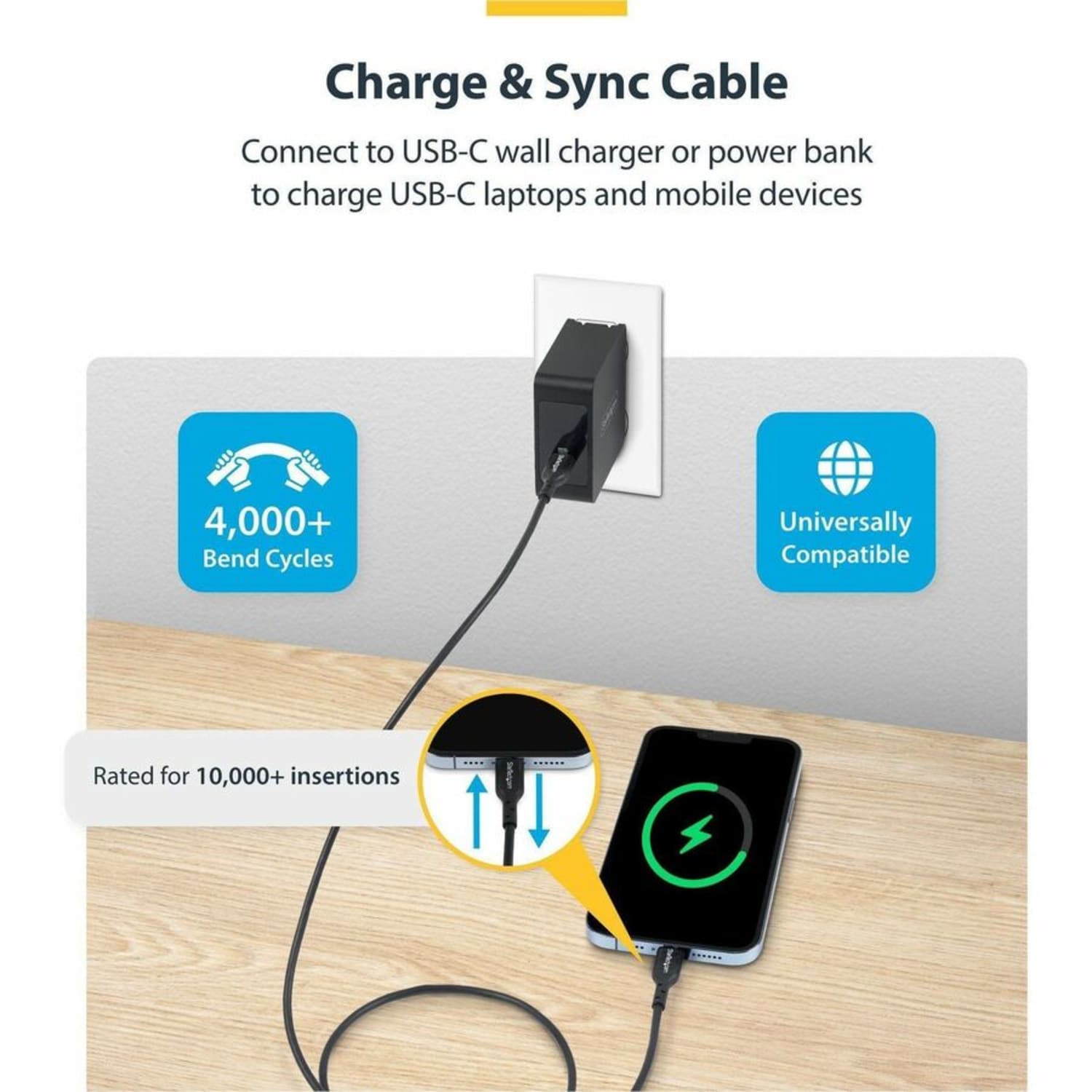 StarTech 3ft (91cm) USB-C Charging Cable, Charge & Sync - Image 3
