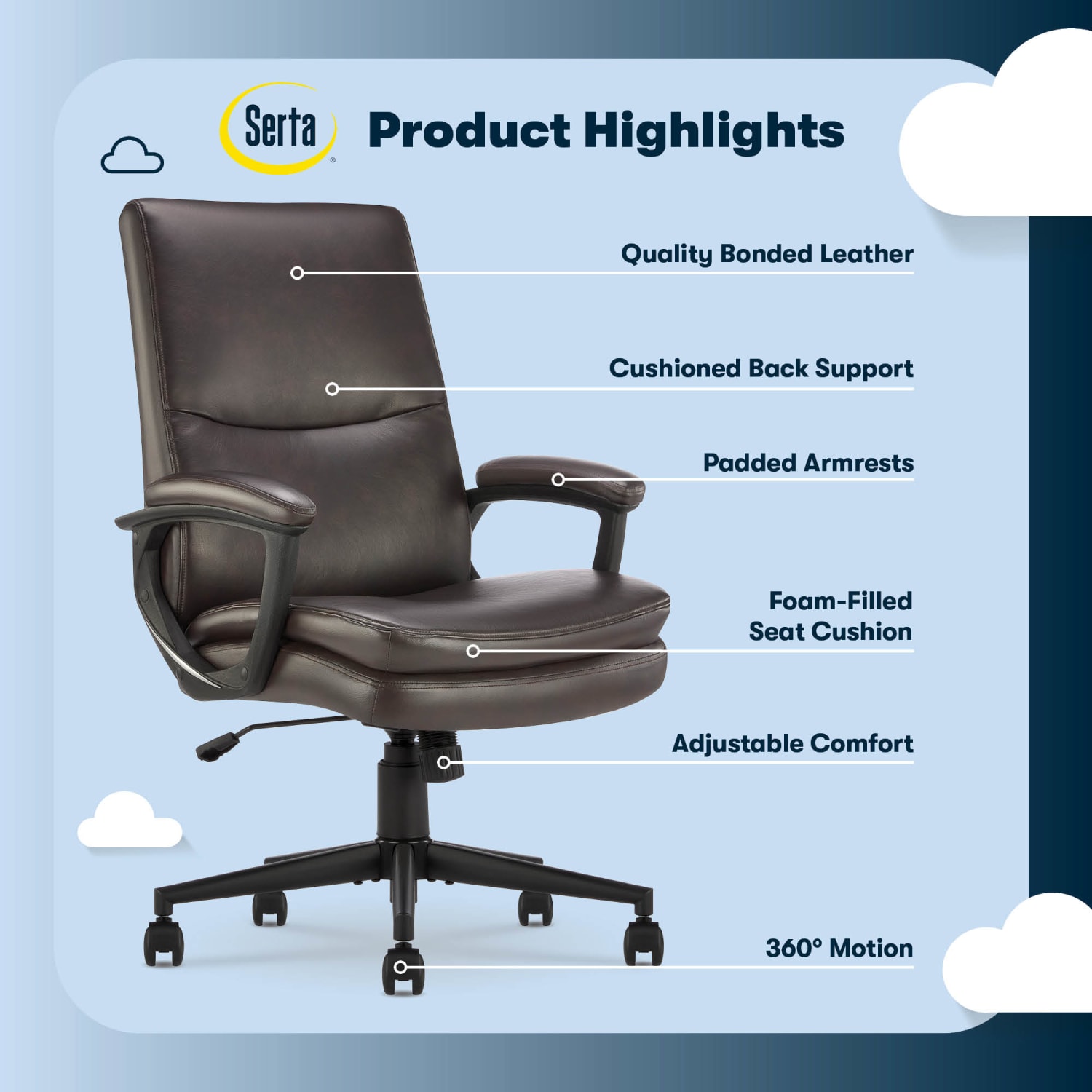 Serta Comfort Modern Ergonomic Bonded Leather HighBack Executive Office Chair Brown PopularChairscom Serta Comfort Modern Ergonomic Bonded Leather High Back Executive Office Chair Brown PopularChairscom