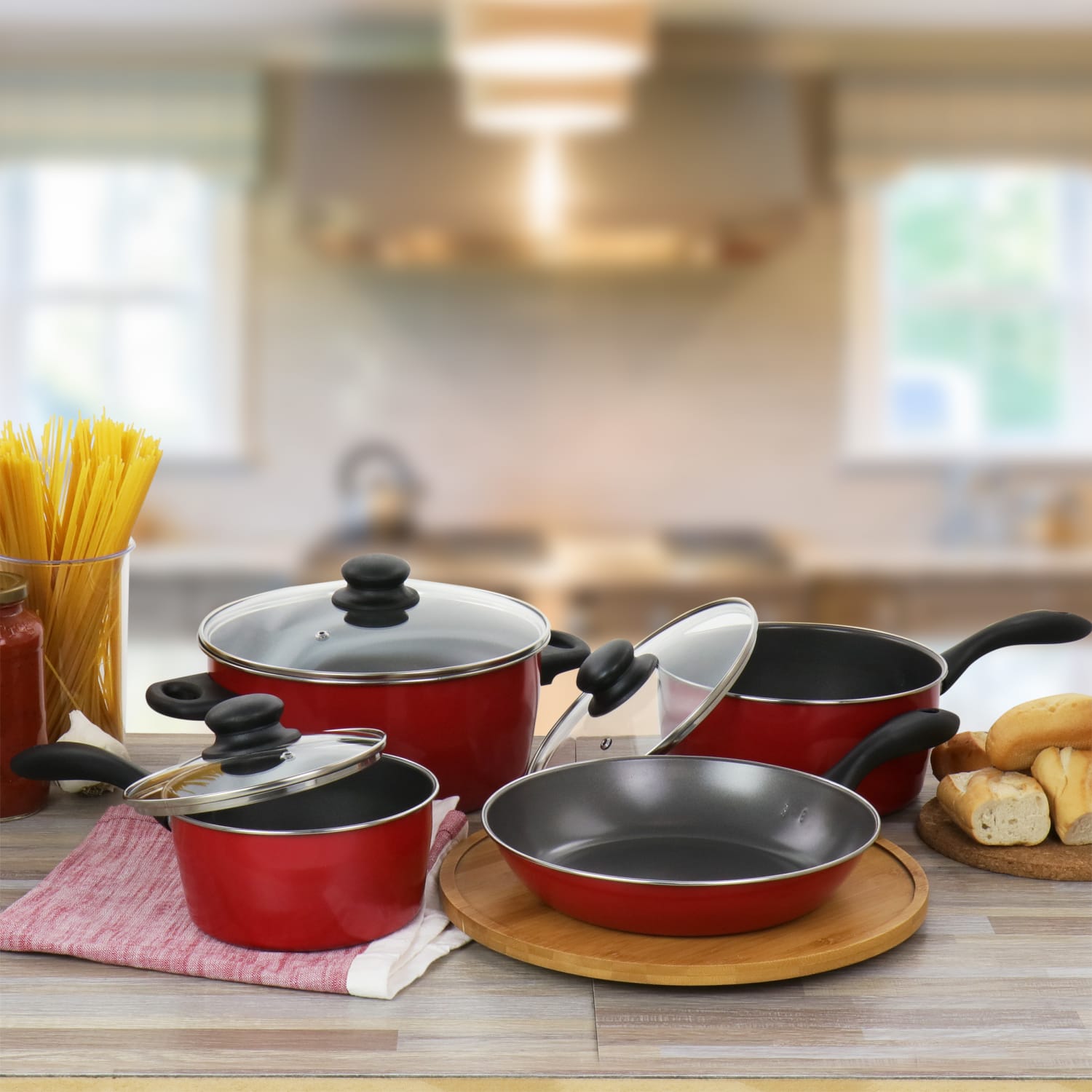 Gibson Home Armada 7-Piece Carbon Steel Non-Stick Cookware Set, Red - Image 3