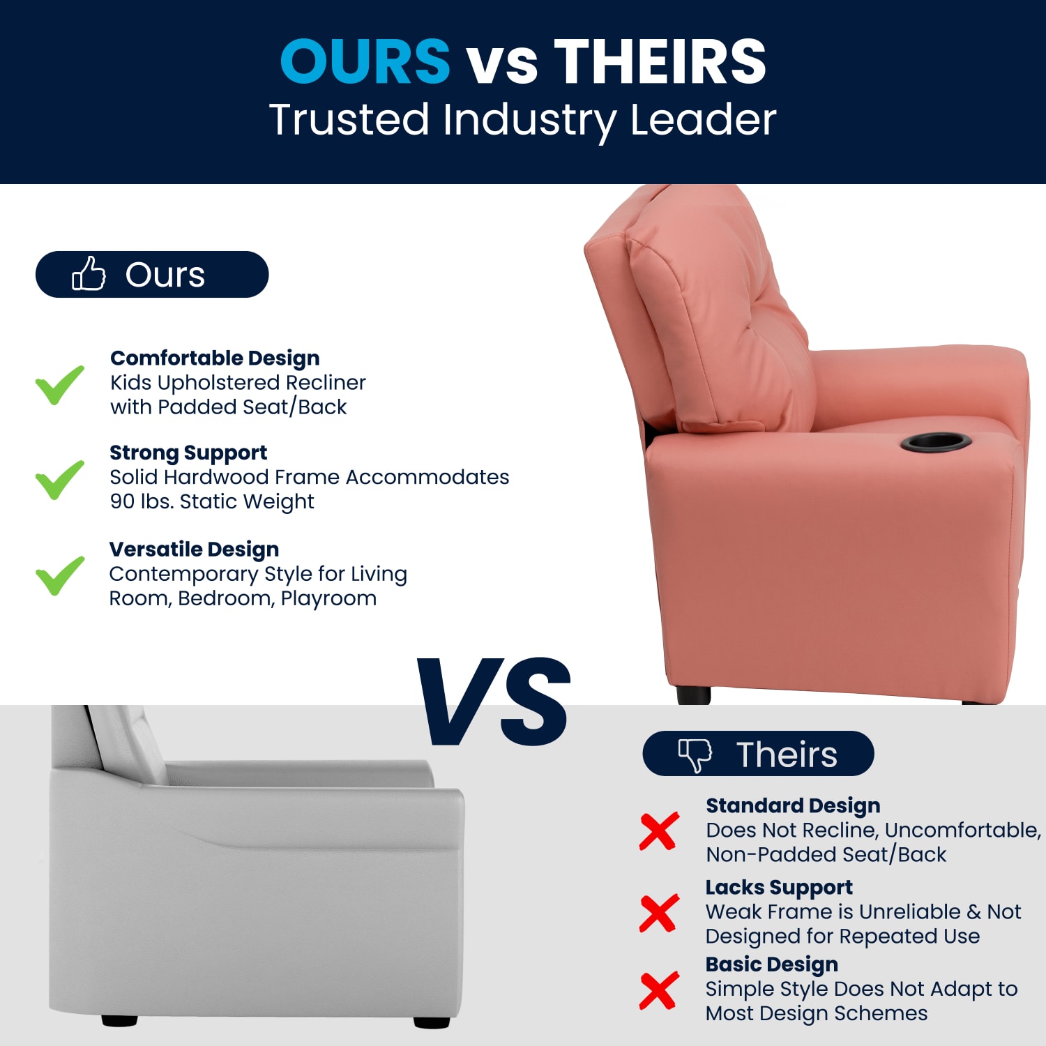 Flash Furniture Contemporary Kids Vinyl Recliner Accent Chair With Cup Holder, Pink - Image 4