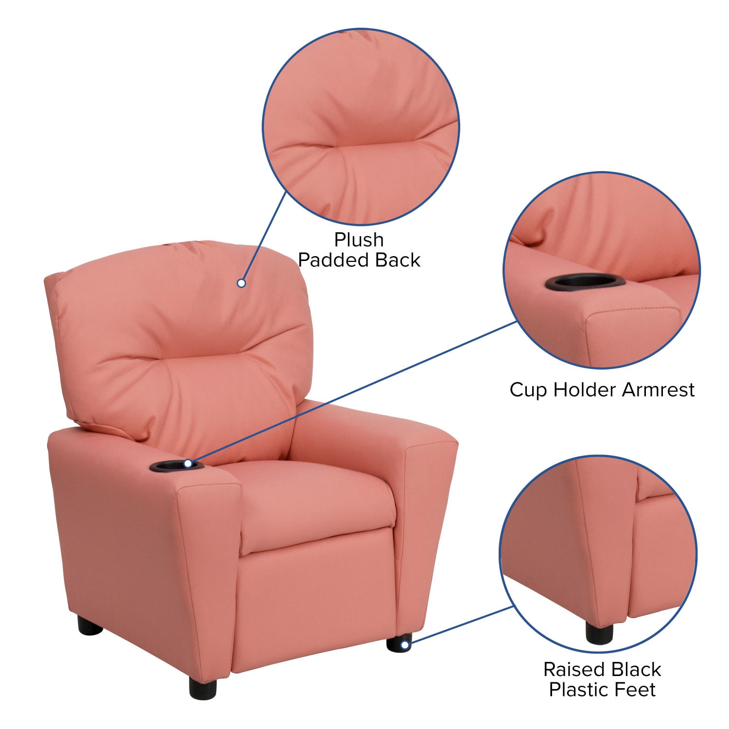 Flash Furniture Contemporary Kids Vinyl Recliner Accent Chair With Cup Holder, Pink - Image 5