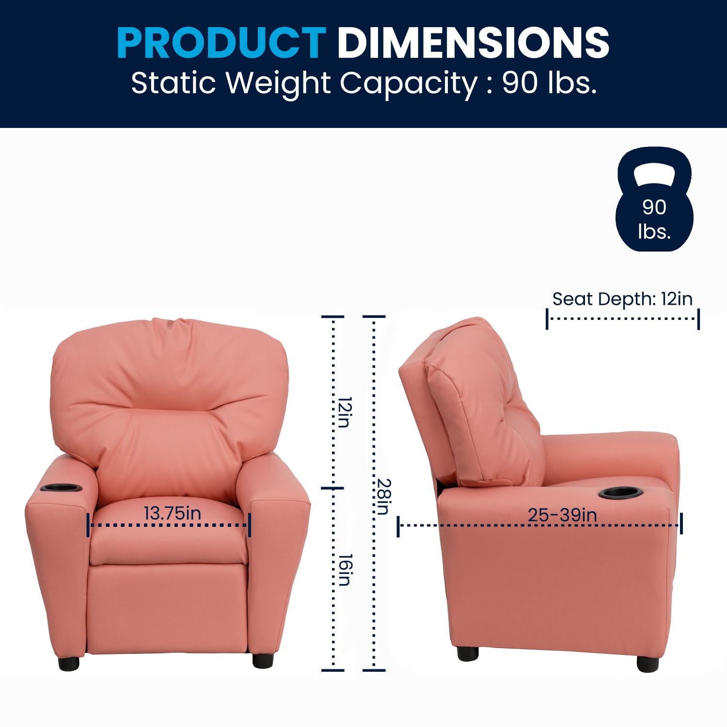 Flash Furniture Contemporary Kids Vinyl Recliner Accent Chair With Cup Holder Pink PopularChairscom