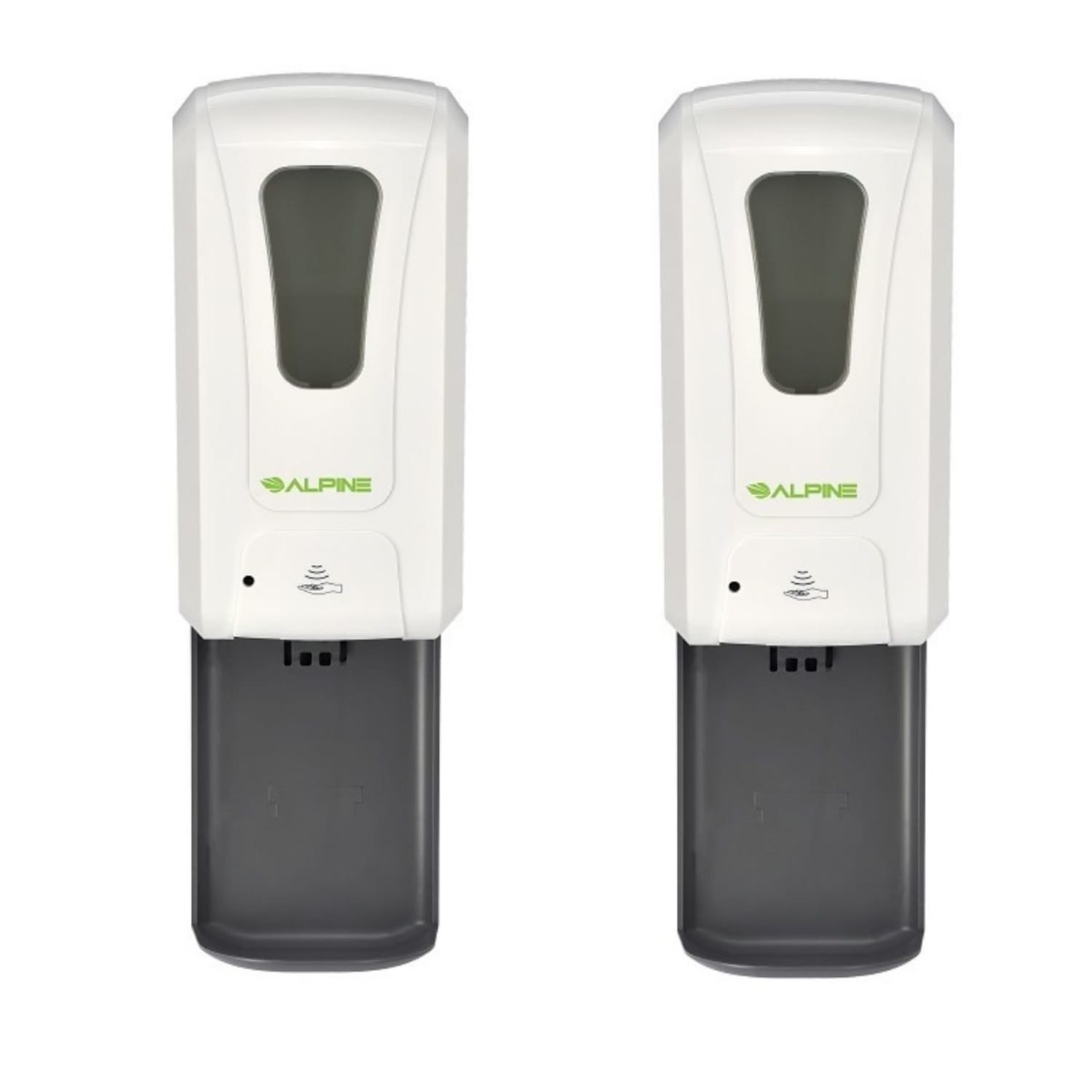 Alpine Industries 1200 mL Wall Mount Automatic Foam Hand Sanitizer Soap Dispensers With Drip Trays, White, Pack Of 2 Dispensers