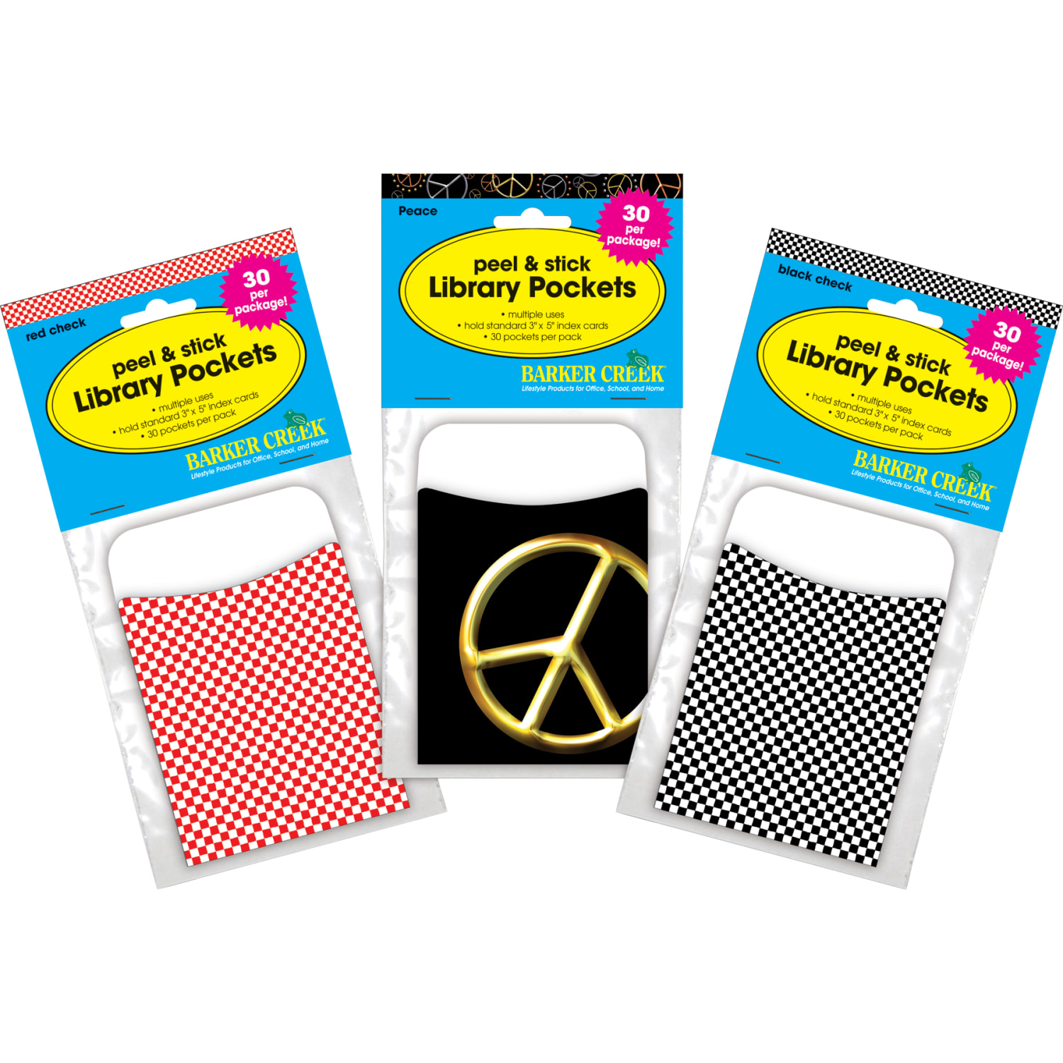 Barker Creek Peel & Stick Library Pockets, 3-1/2in x 5-1/8in, Peace & Checks, Set Of 90 Pockets - Image 6
