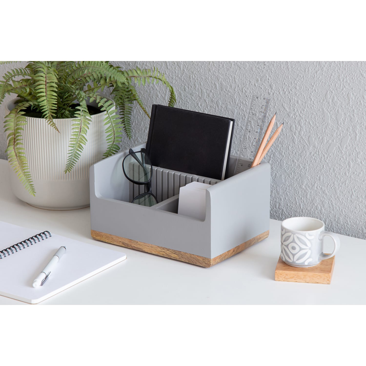 Realspace 3-Compartment Wood Desktop Organizer, 4-1/2inH x 8-1/2inW x 6inD, Gray/Natural - Image 3