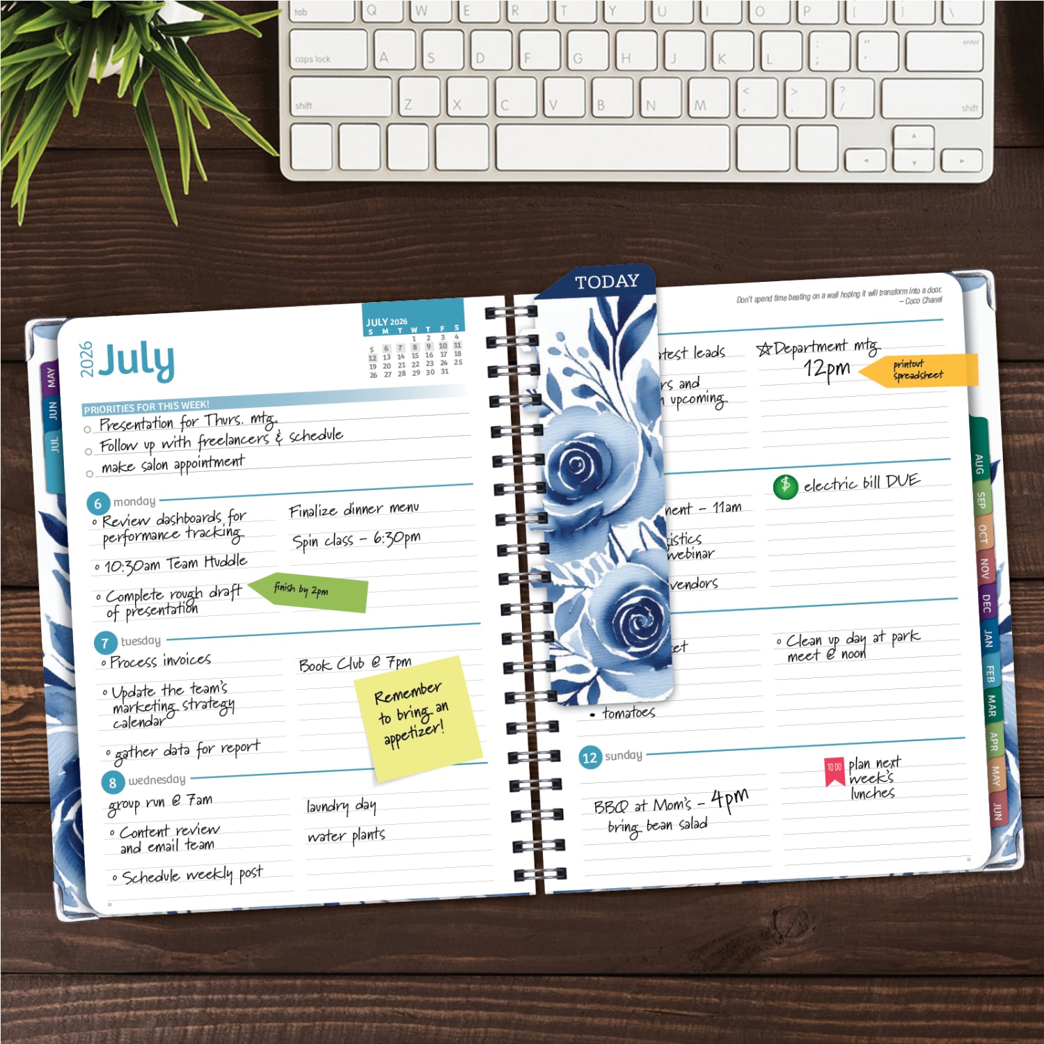 2026-2027 Excello Brands 14-Month Academic Year Hardcover Weekly/Monthly Fashion Planner, 8-1/2in x 11in, Blue Bloom, May To June, Total Qty 1 - Image 4