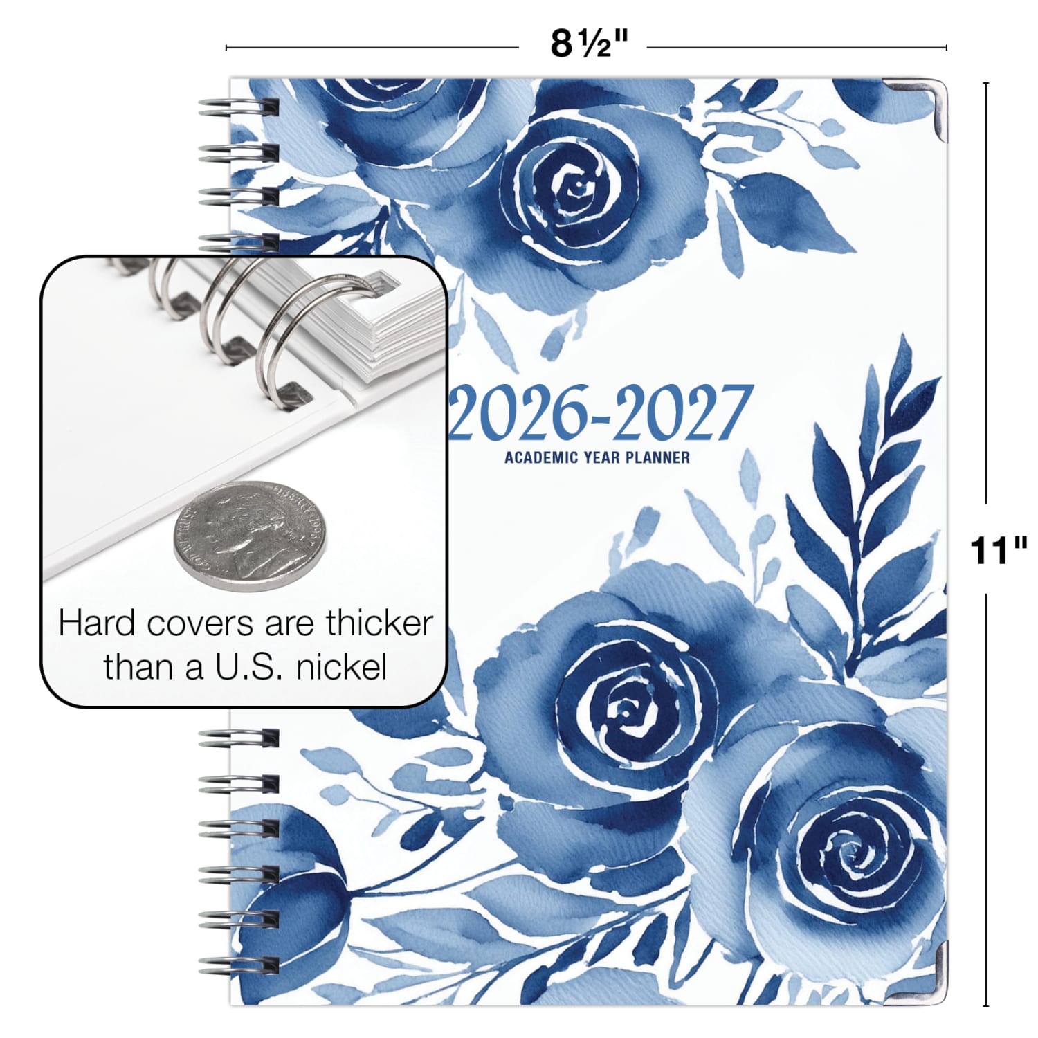 2026-2027 Excello Brands 14-Month Academic Year Hardcover Weekly/Monthly Fashion Planner, 8-1/2in x 11in, Blue Bloom, May To June, Total Qty 1 - Image 5