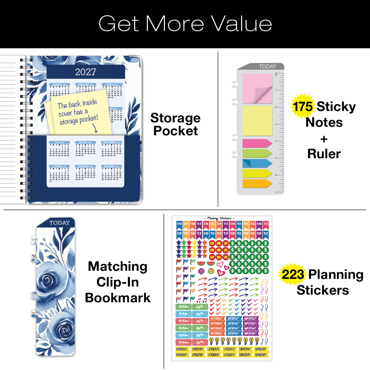 2026-2027 Excello Brands 14-Month Academic Year Hardcover Weekly/Monthly Fashion Planner, 8-1/2in x 11in, Blue Bloom, May To June, Total Qty 1 - Image 6