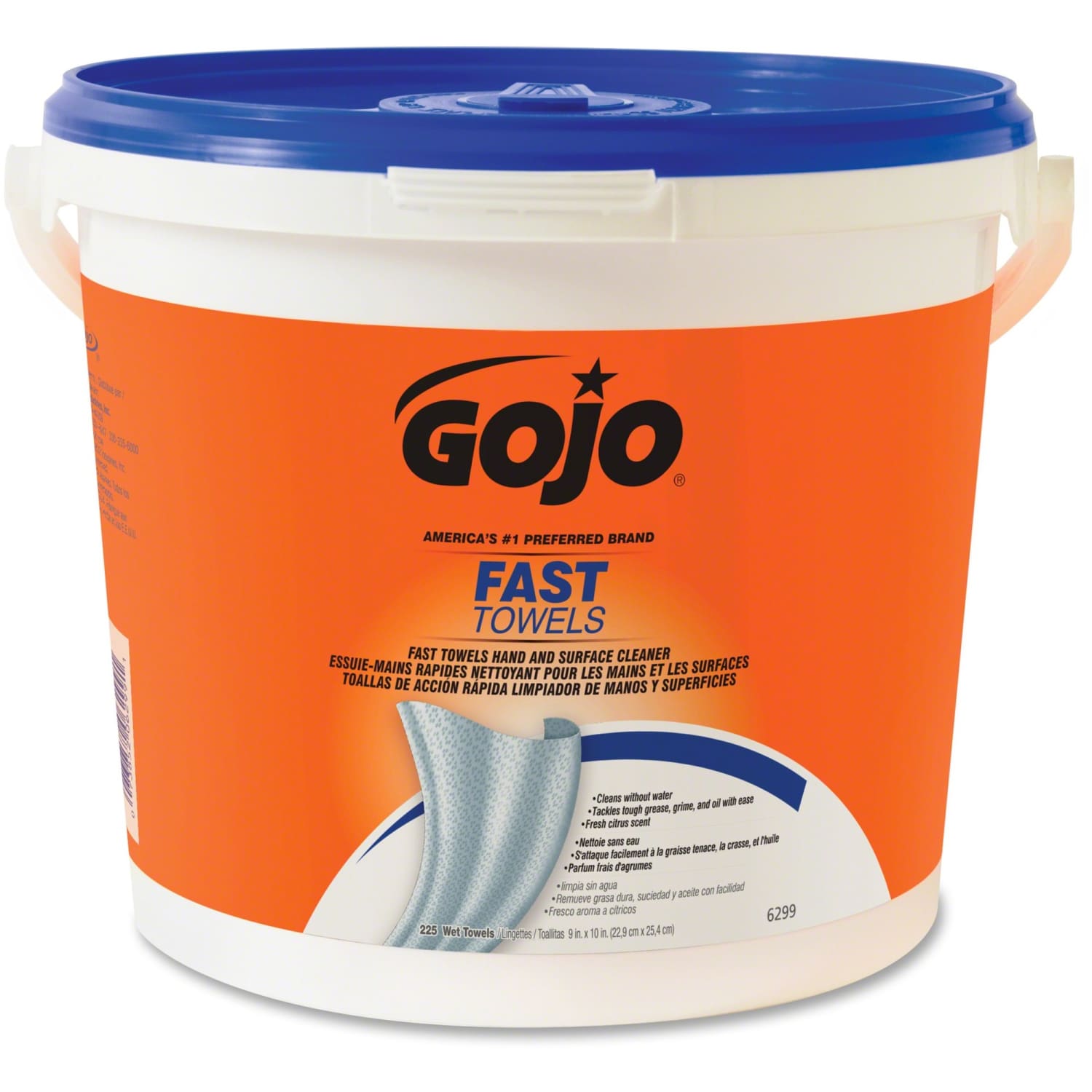Gojo Fast Towels Hand/Surface Cleaner - 9in Width x 10in Length - White - 225 Tub - 1 Each - Image 3