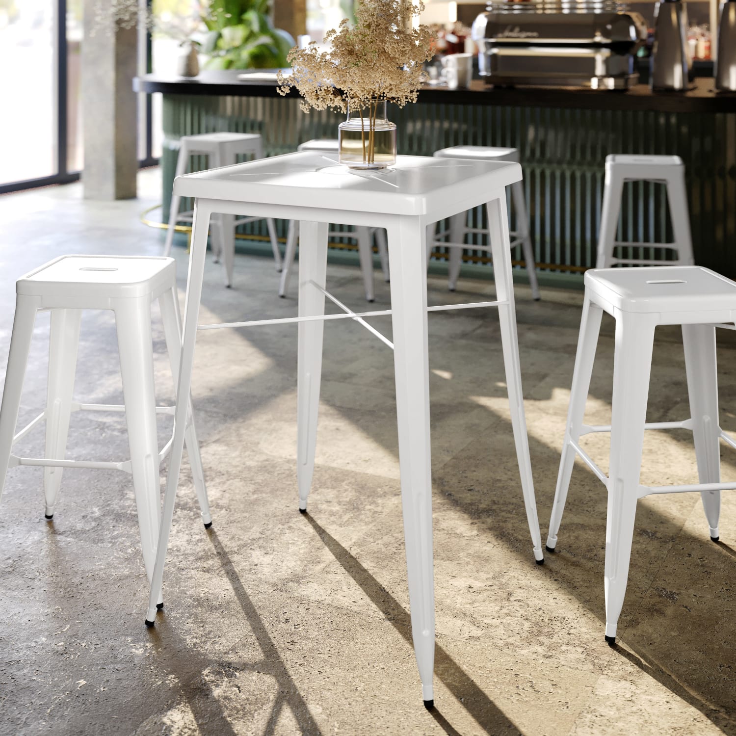 Flash Furniture Commercial Grade 23.75in Square Metal Indoor-Outdoor Bar Height Table, White - Image 3