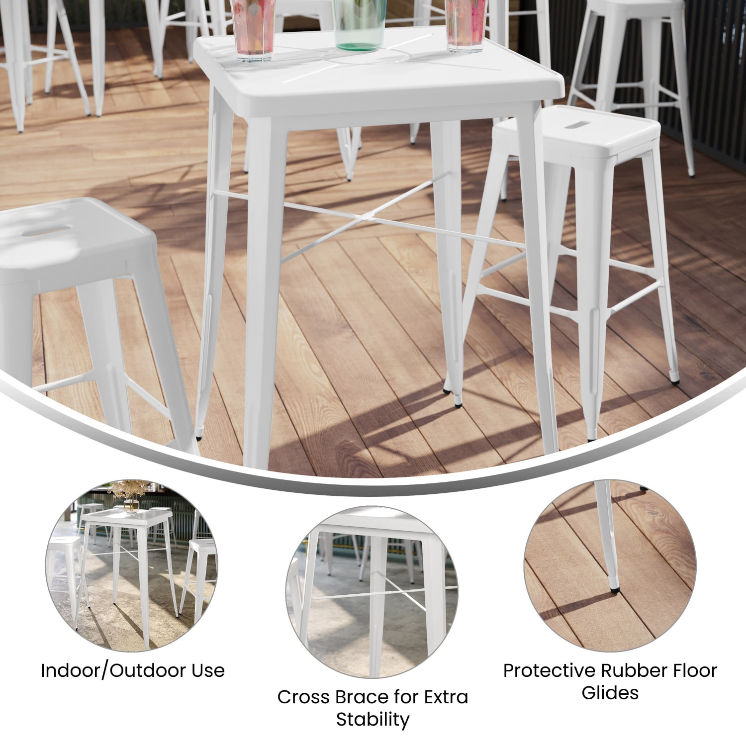 Flash Furniture Commercial Grade 23.75in Square Metal Indoor-Outdoor Bar Height Table, White - Image 4