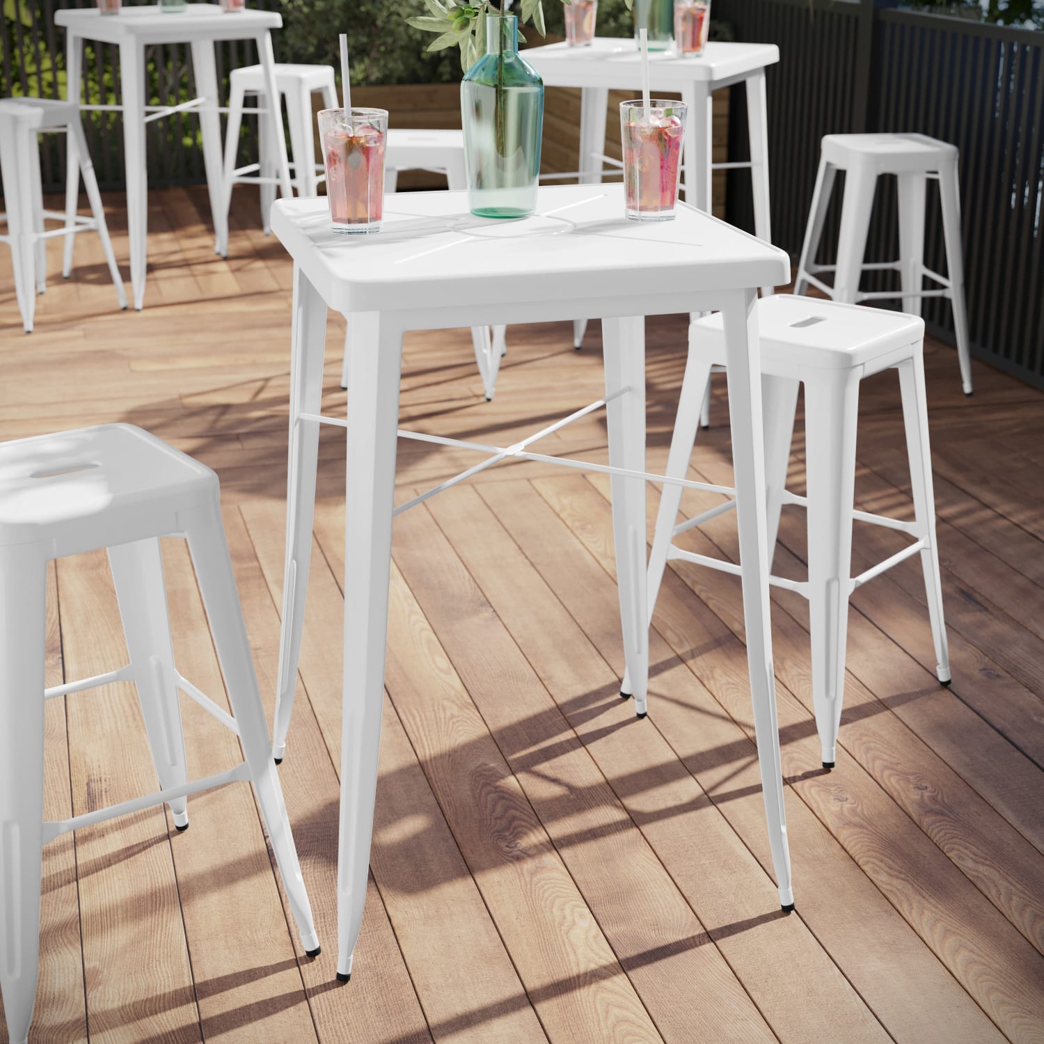 Flash Furniture Commercial Grade 23.75in Square Metal Indoor-Outdoor Bar Height Table, White - Image 5