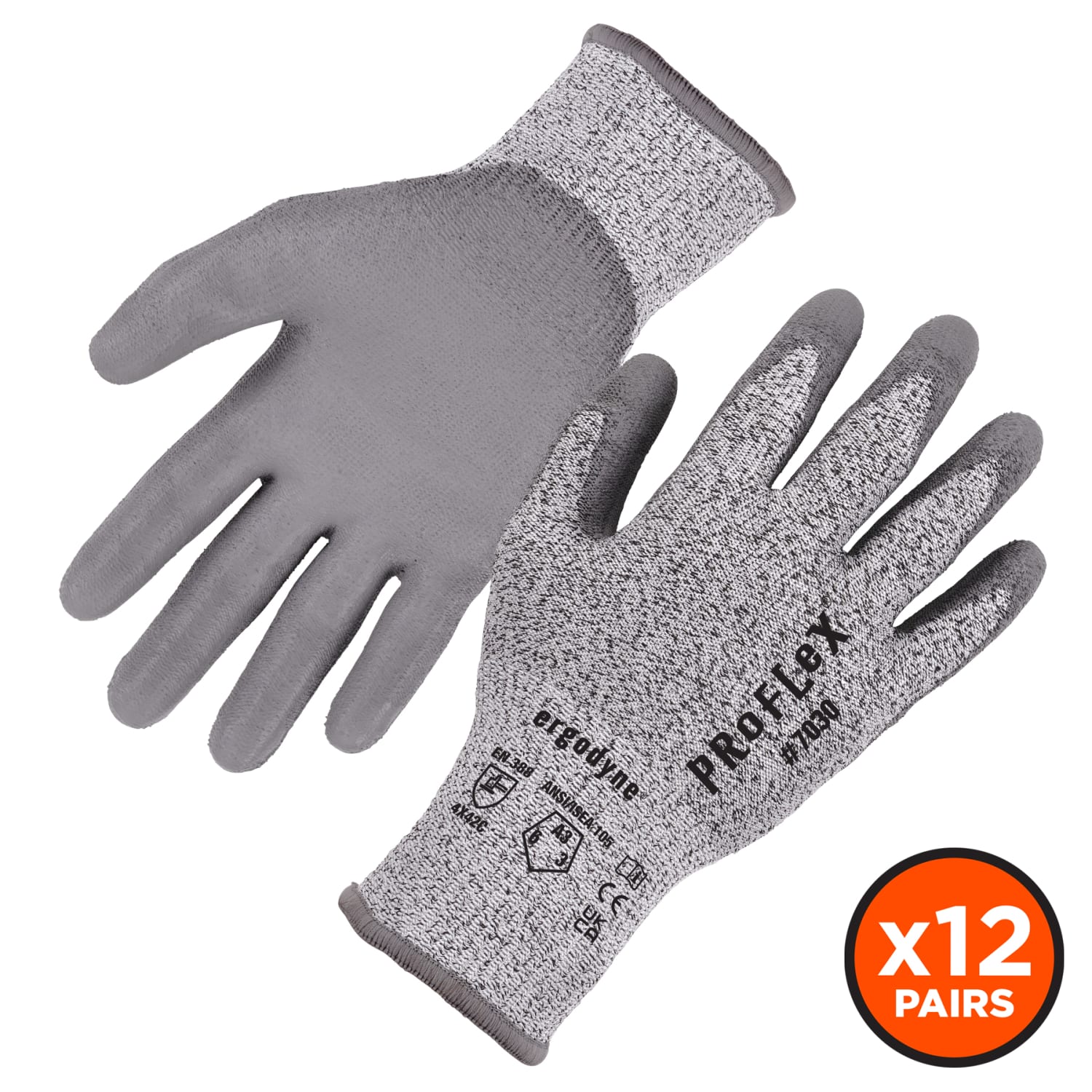 Ergodyne Proflex 7030-12PR PU-Coated Cut-Resistant Gloves, 2X, Gray, Set Of 12 Pairs - Image 3
