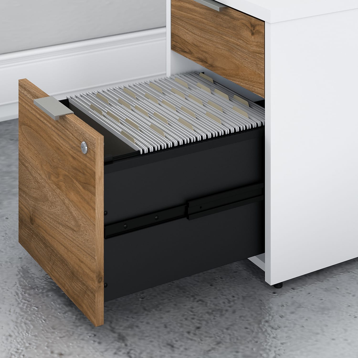 Bush Business Furniture Jamestown 60inW L-Shaped Corner Desk With Drawers, Fresh Walnut/White, Standard Delivery - Image 6