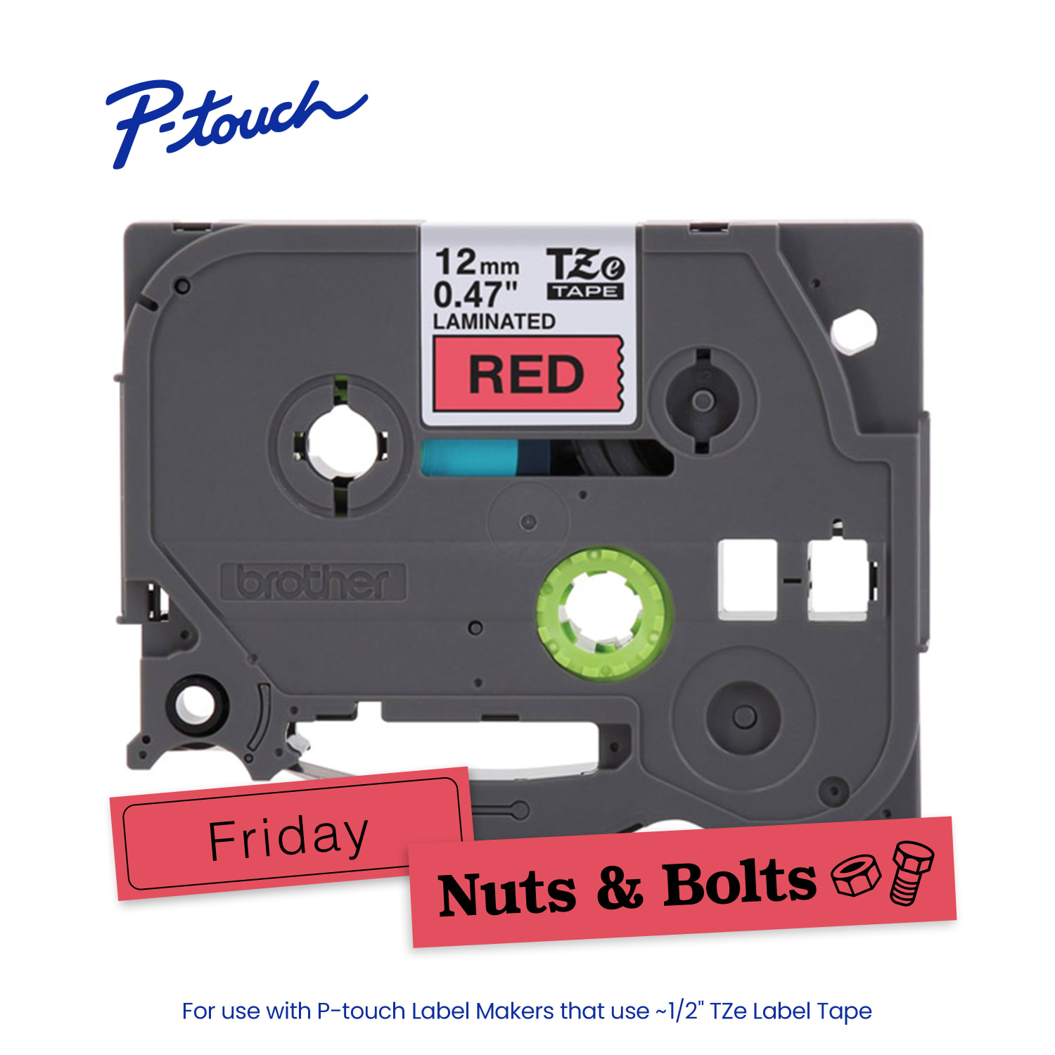 Brother P-Touch TZe431, Laminated, ~1/2in x 26.2ft (12mm x 8m), Black on Red Label Tape - Image 4