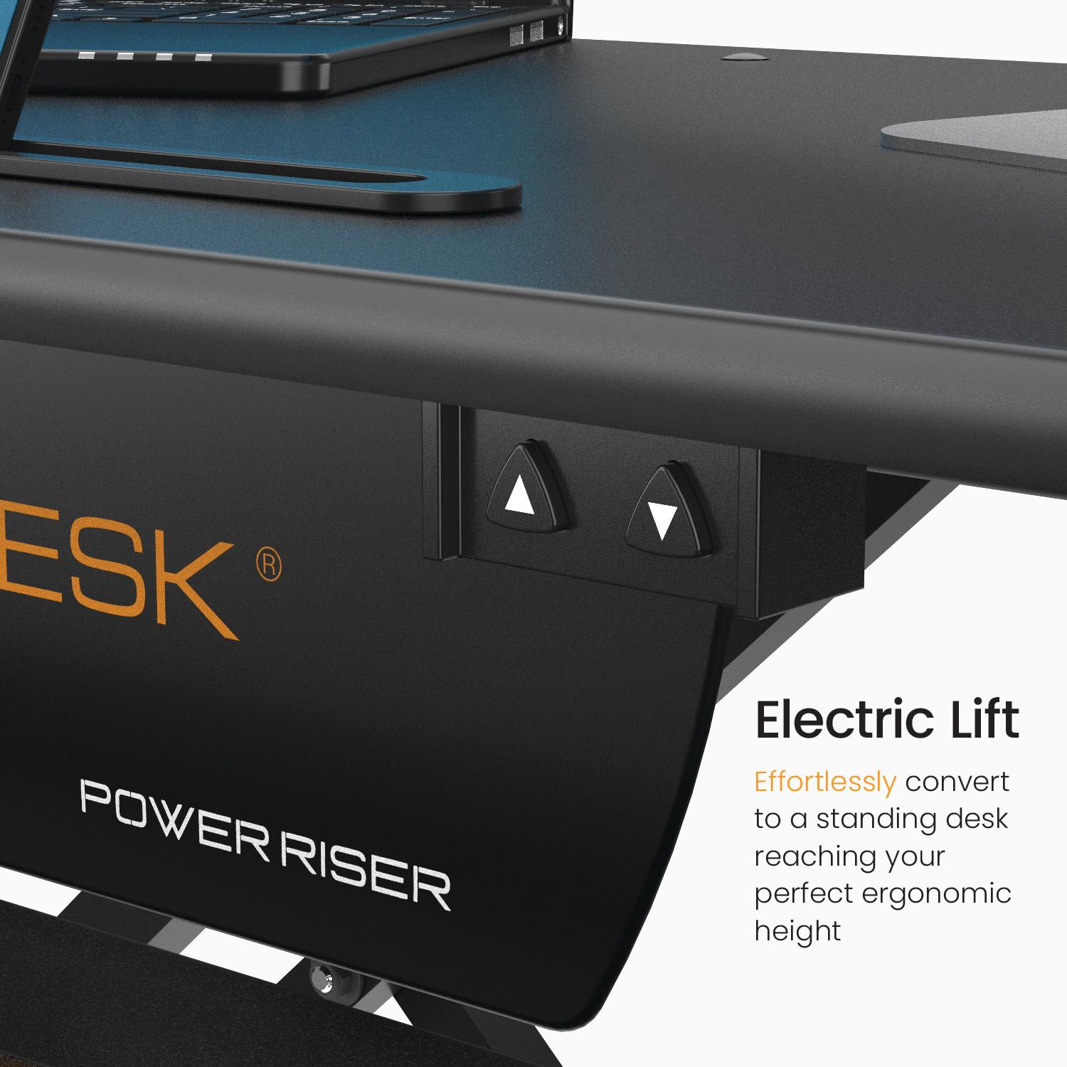 VersaDesk Power Riser Electric Height Adjustable Standing Desk Converter Desk Riser with Keyboard Tray & Device Stand, 32inW x 24inD, Black - Image 4
