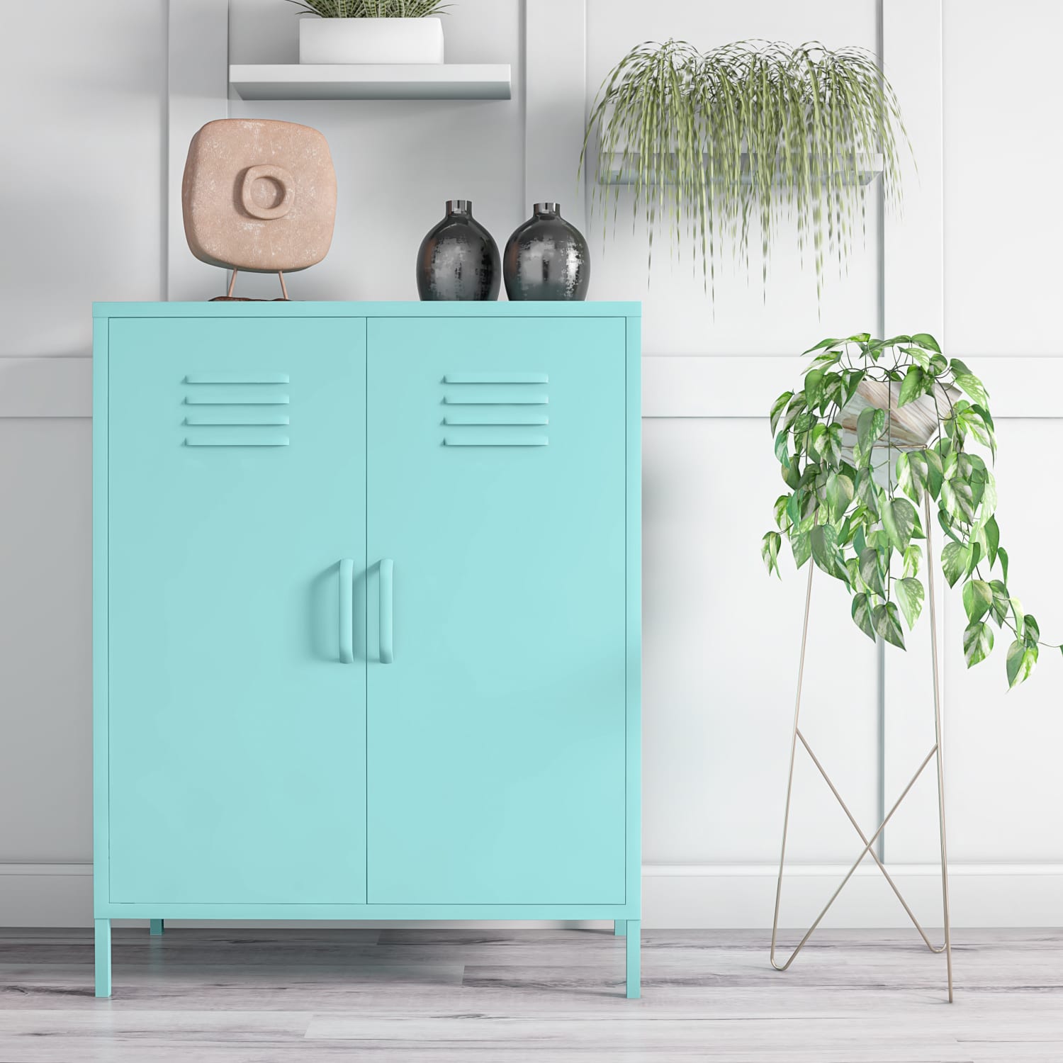 Ameriwood Home Cache 2-Door Metal Locker Storage Cabinet, 40inH x 31-1/2inW x 15-3/4inD, Mint - Image 4