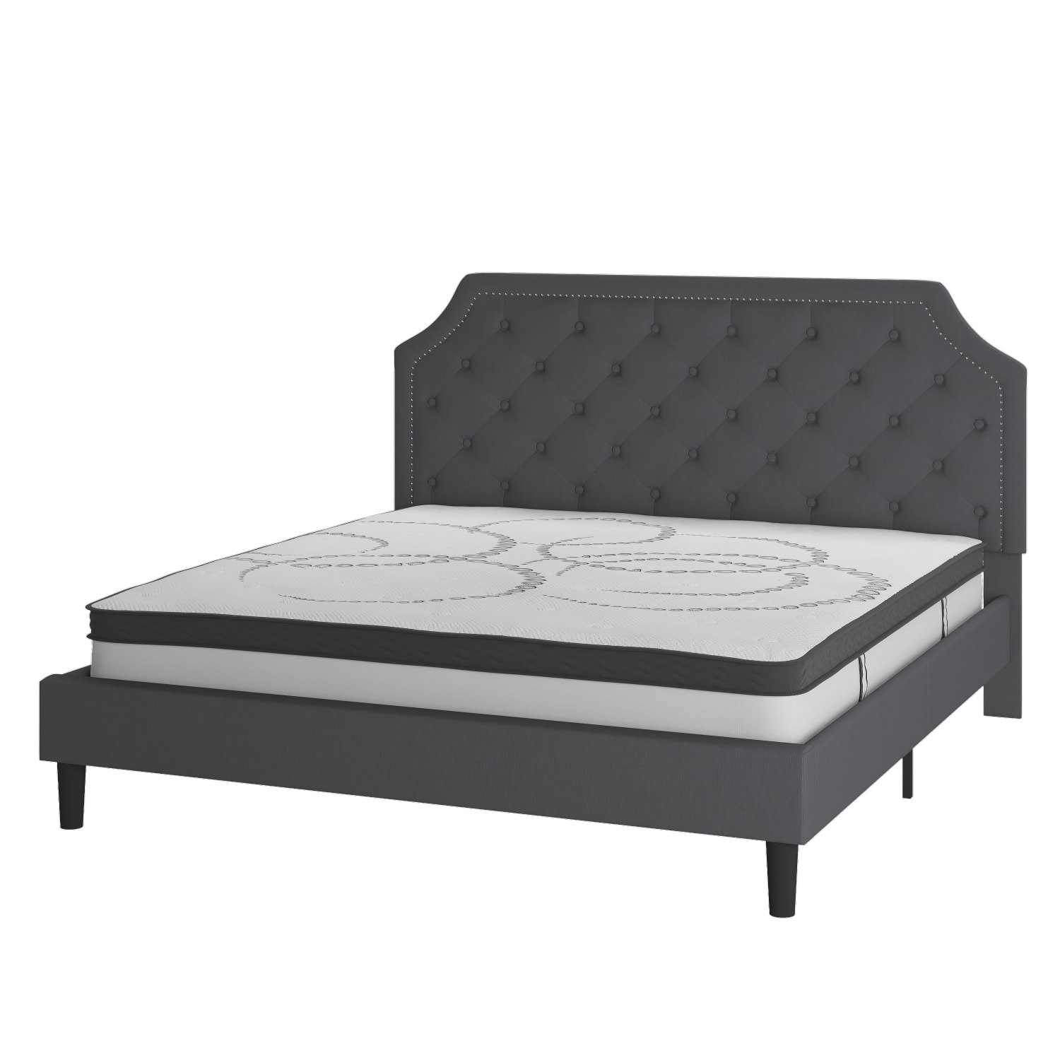 Flash Furniture Brighton Tufted Upholstered Platform Bed With 10in CertiPUR-US Certified Foam And Pocket Spring Mattress, King, Dark Gray - Image 3