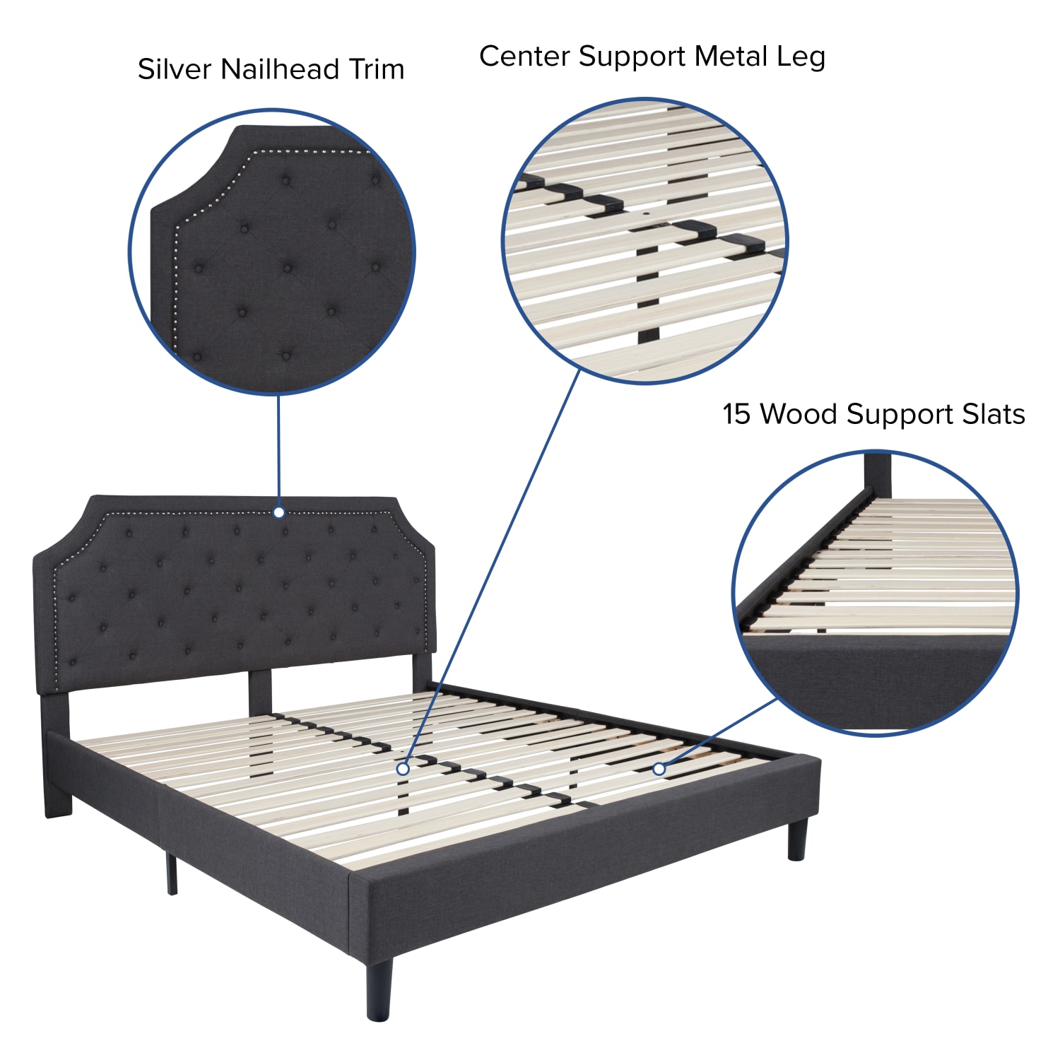 Flash Furniture Brighton Tufted Upholstered Platform Bed With 10in CertiPUR-US Certified Foam And Pocket Spring Mattress, King, Dark Gray - Image 5