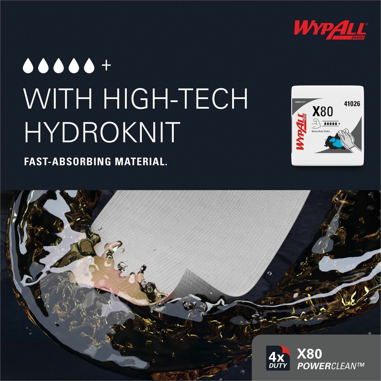 Wypall PowerClean X80 Heavy Duty Cloths Extended Use Cloths - Quarter-fold -  - 4102650 - Image 5