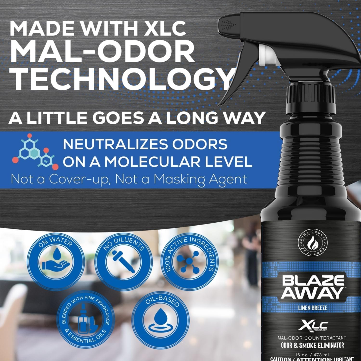 Blaze Away XLC Industrial-Grade Odor Eliminator Spray, Linen Breeze Scent, 16 Oz, Total Qty 6 - Image 4