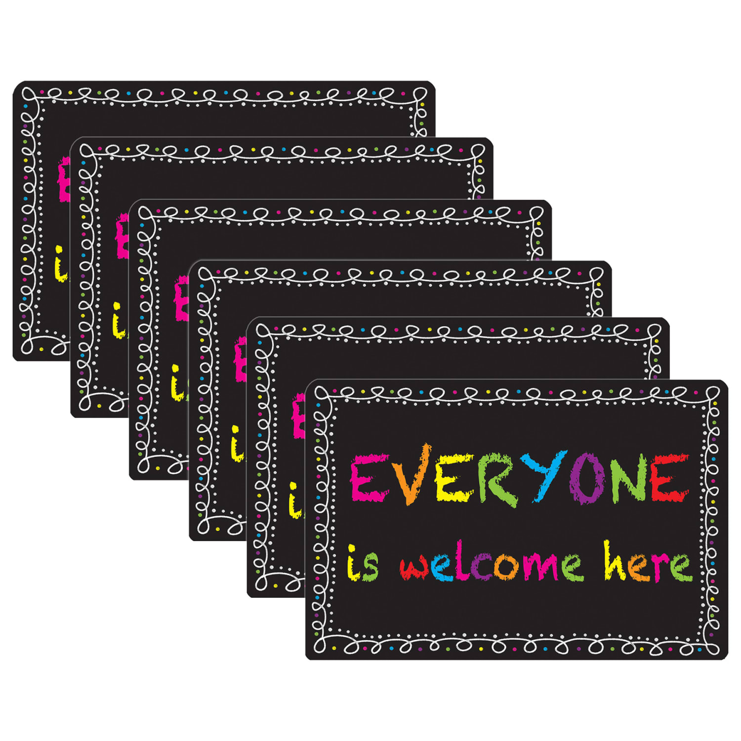 Ashley Smart Poly Computer Mouse Pad, 8in x 10in, Everyone Is Welcome Here Chalk Loop, Pack Of 6 Mouse Pads