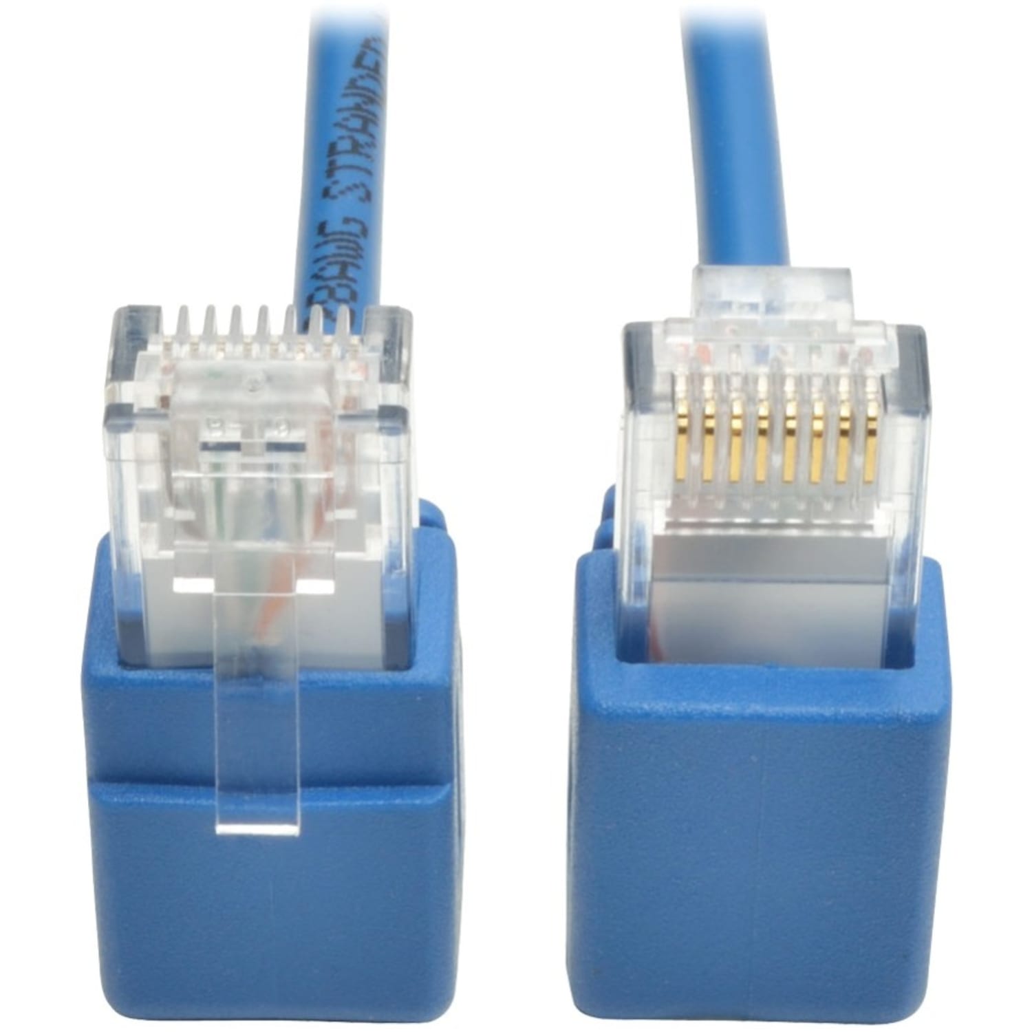Tripp Lite Right-Angle Cat6 Gigabit Snagless Molded Slim UTP Ethernet Cable (RJ45 M/M) Blue 1 ft. (0.31 m)