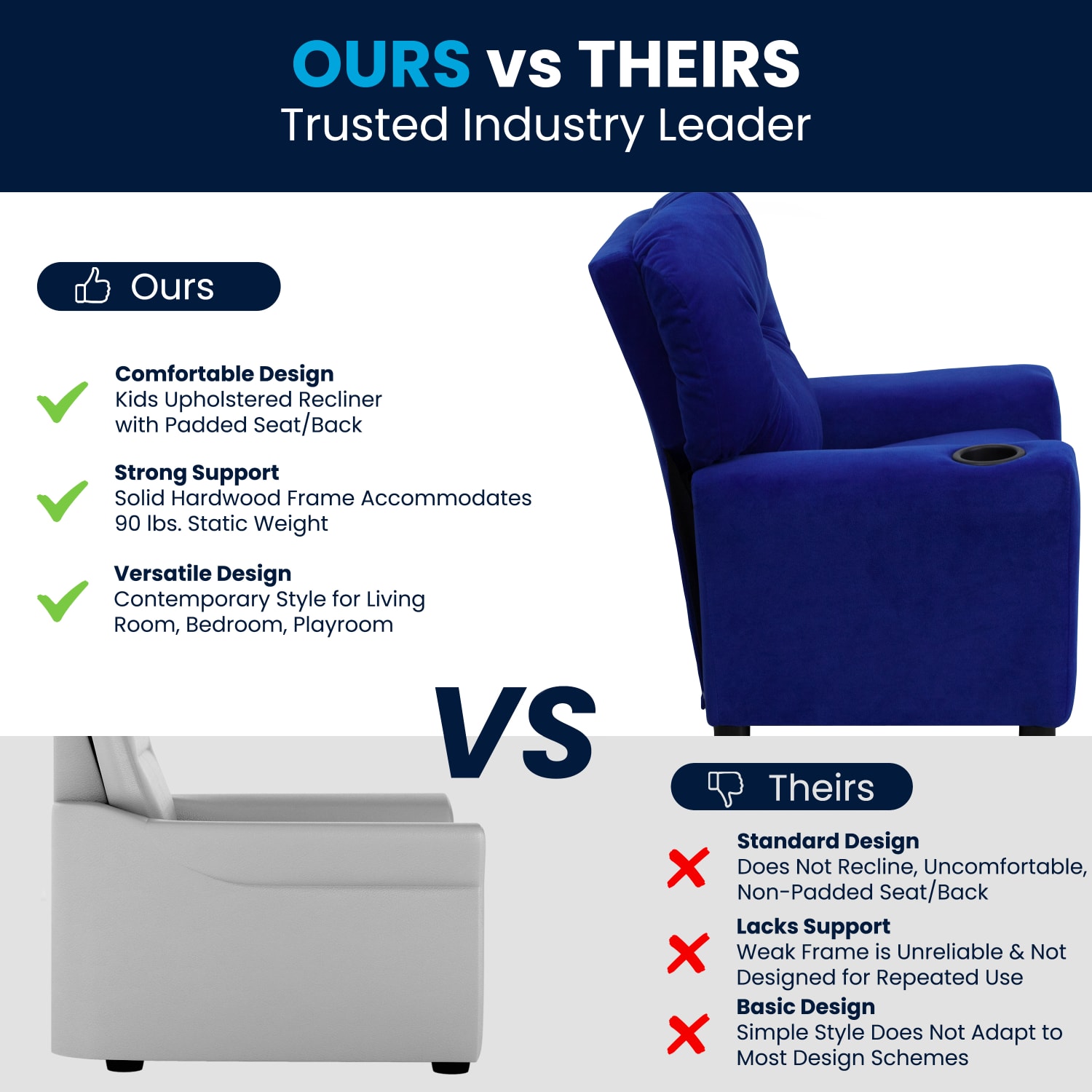 Flash Furniture Contemporary Kids Microfiber Recliner Accent Chair With Cup Holder, Blue - Image 4