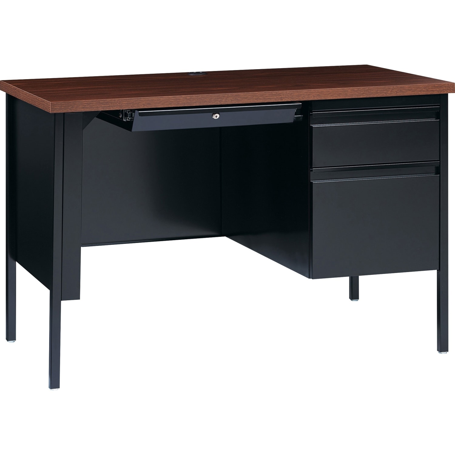 Lorell Fortress 46inW Right-Pedestal Computer Desk, Black/Walnut - Image 3