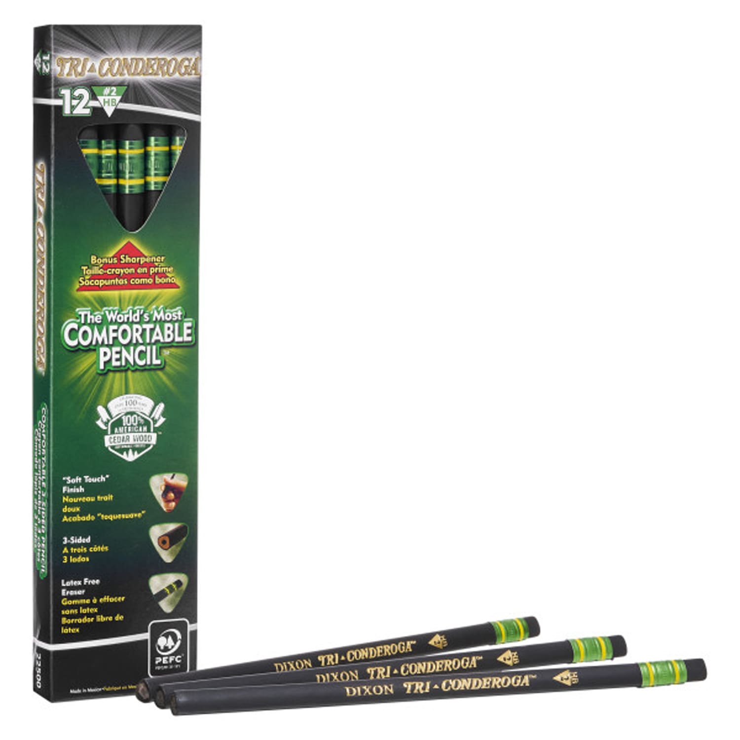 Ticonderoga Tri-Conderoga 3-Sided Pencils With Sharpeners, #2 Soft, Black, 12 Pencils Per Pack, Set Of 2 Packs - Image 3