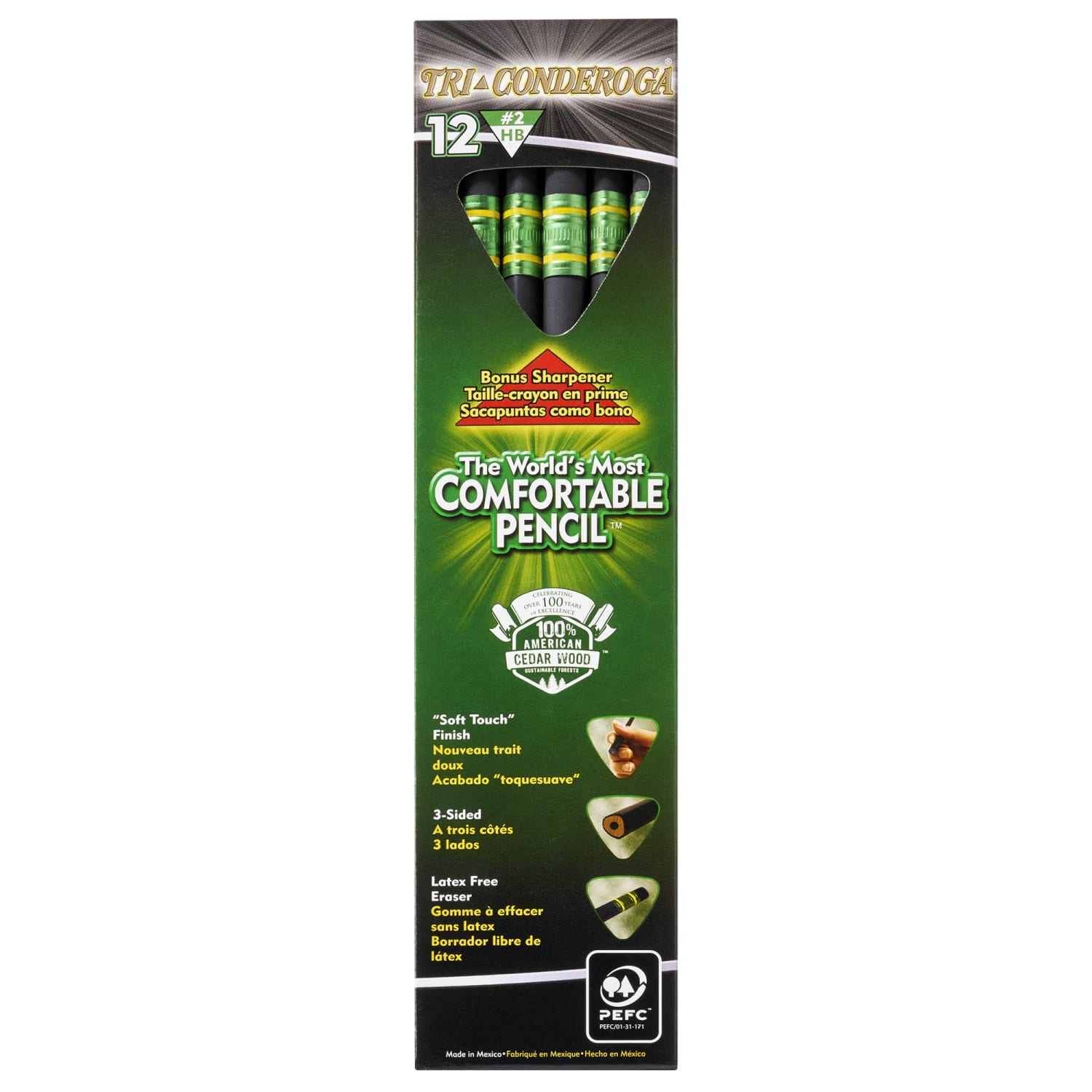 Ticonderoga Tri-Conderoga 3-Sided Pencils With Sharpeners, #2 Soft, Black, 12 Pencils Per Pack, Set Of 2 Packs - Image 4