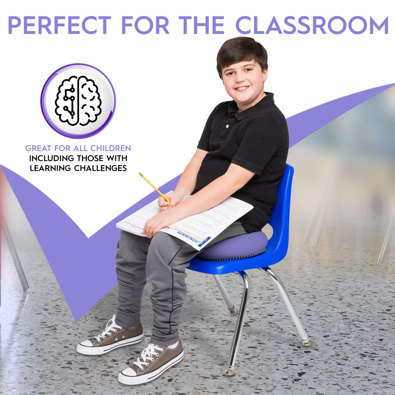 Bouncyband Big Wiggle Seat Sensory Cushion 13in Purple PopularChairscom