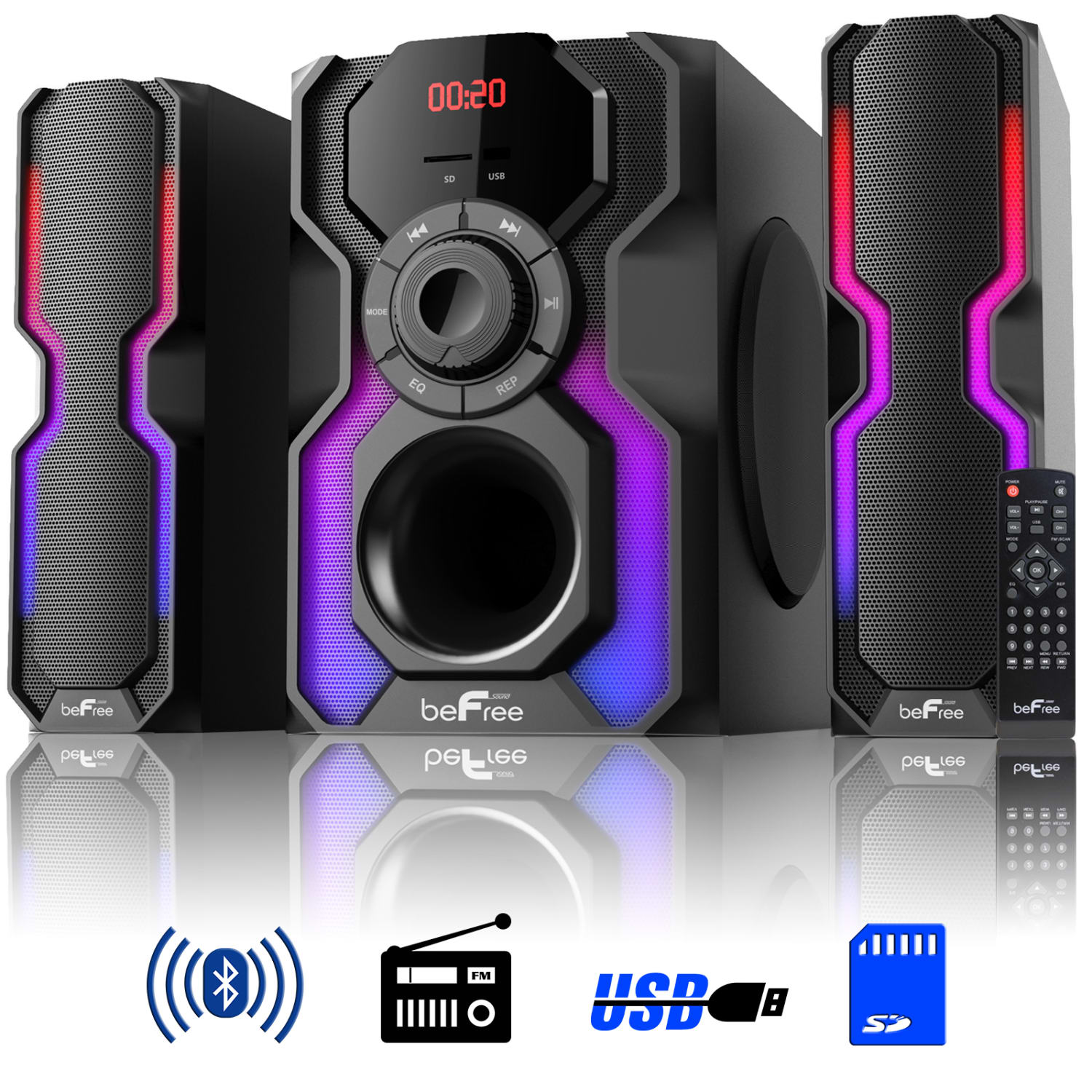 BeFree Sound 2.1-Channel Bluetooth Multimedia Wired Speaker Shelf Stereo System, 9.25inH x 12.2inW x 14.5inD, Black, 995106069M - Image 3