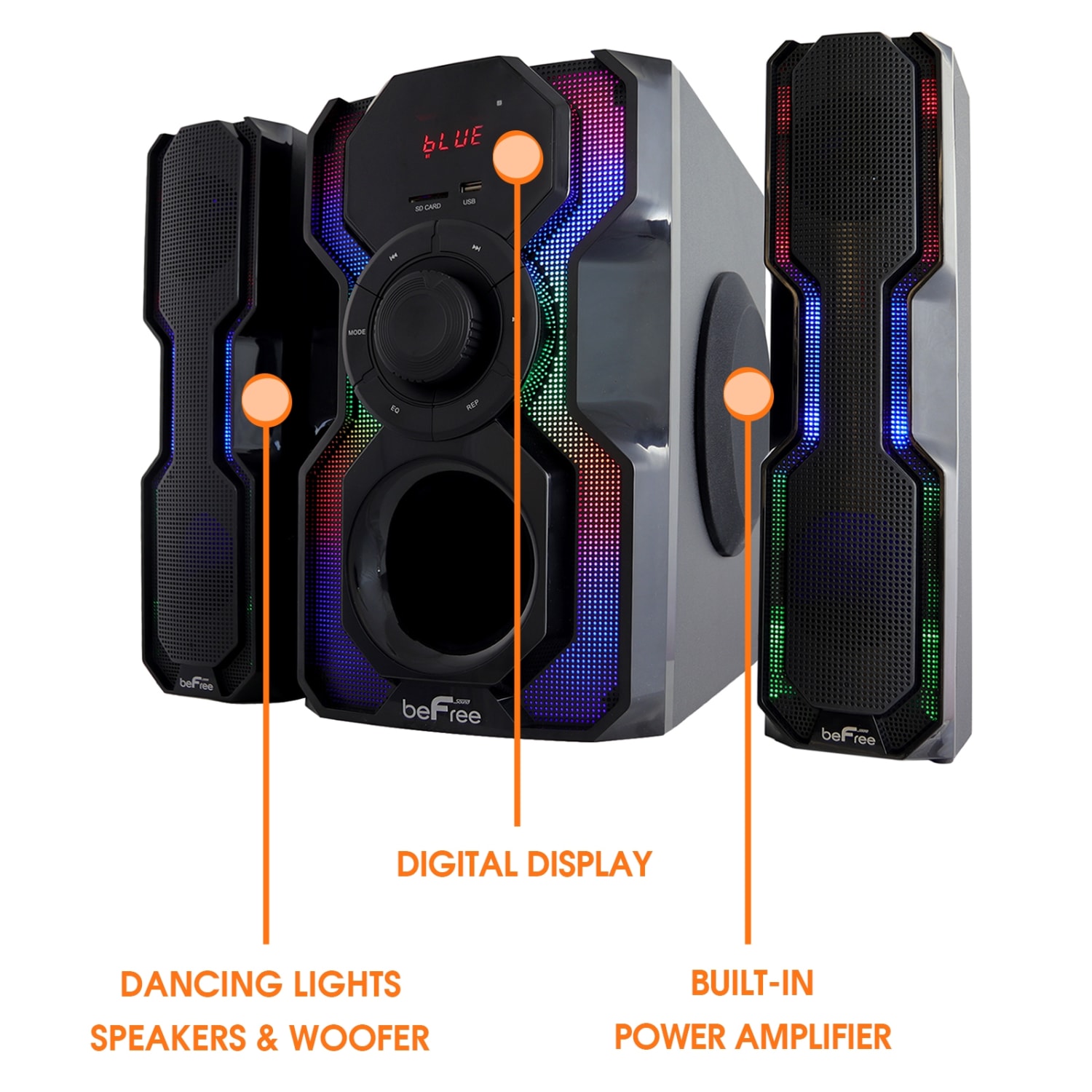 BeFree Sound 2.1-Channel Bluetooth Multimedia Wired Speaker Shelf Stereo System, 9.25inH x 12.2inW x 14.5inD, Black, 995106069M - Image 4