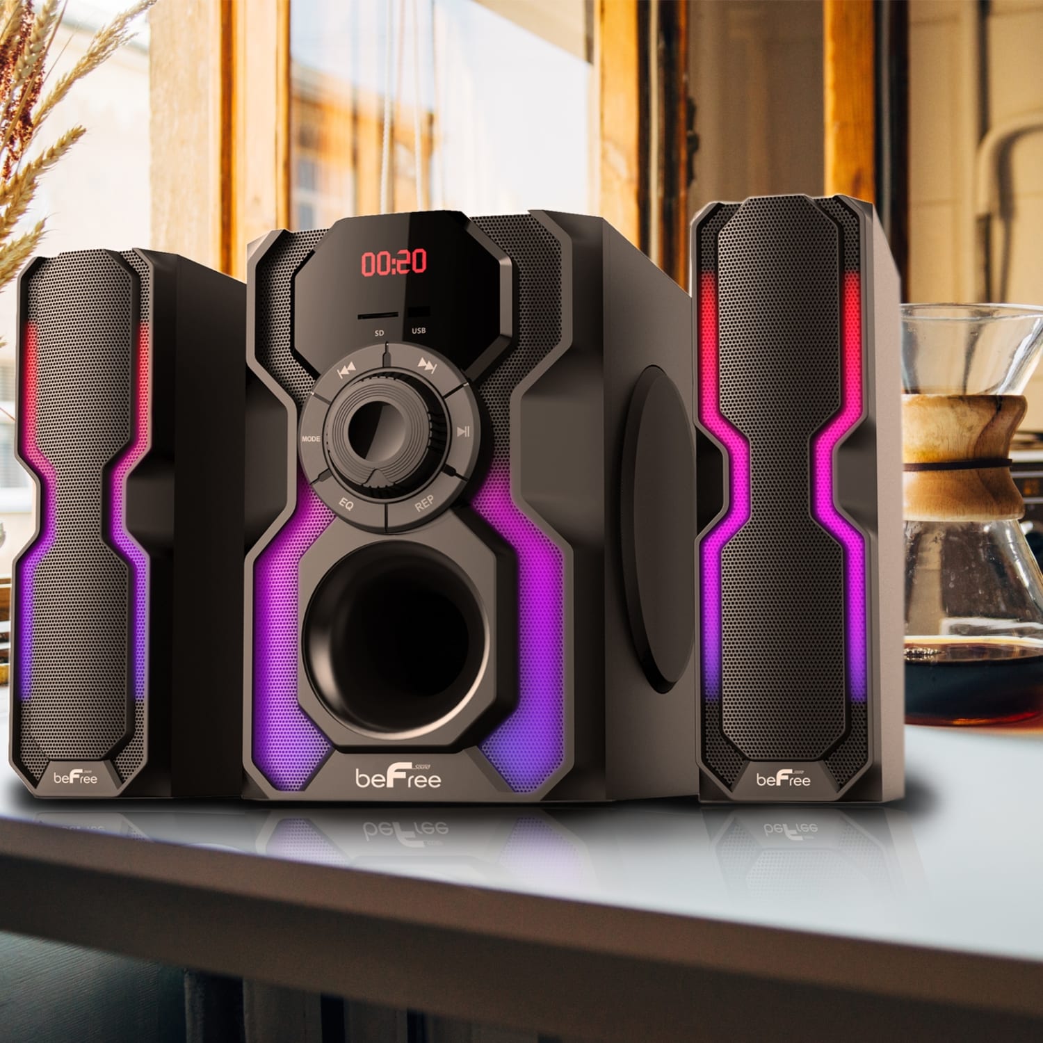 BeFree Sound 2.1-Channel Bluetooth Multimedia Wired Speaker Shelf Stereo System, 9.25inH x 12.2inW x 14.5inD, Black, 995106069M - Image 6