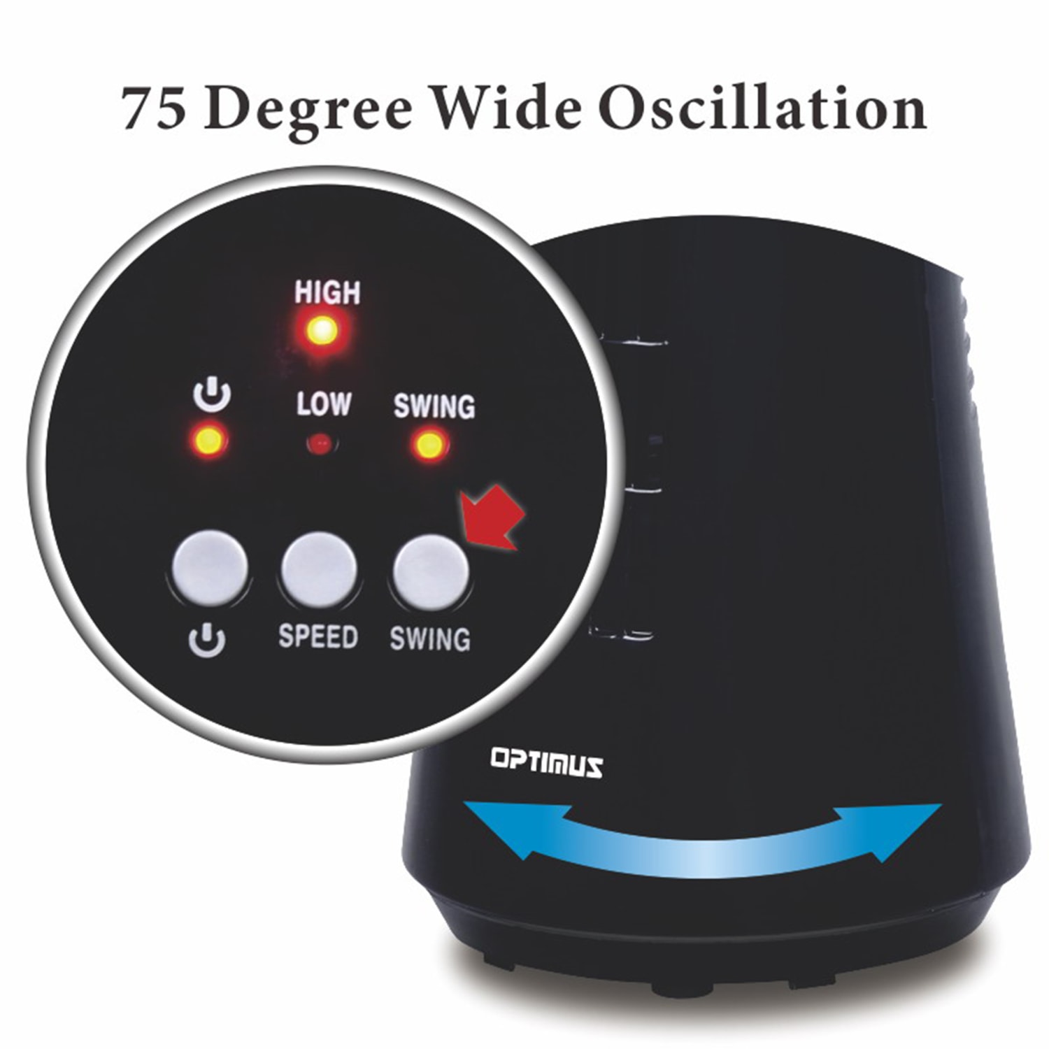 Optimus Ultra-Slim Oscillating Desktop Tower Fan, 12in x 5in, Black - Image 4