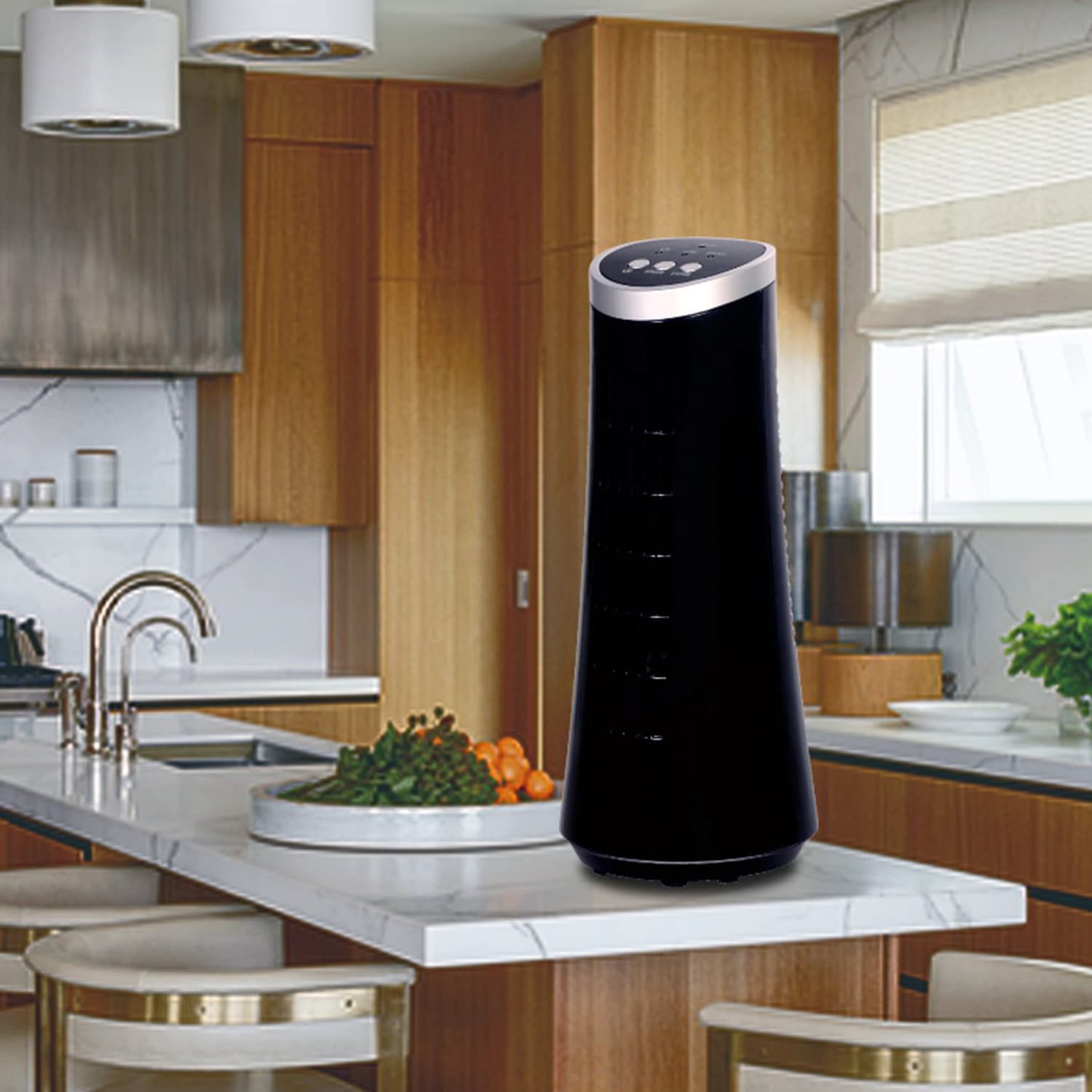 Optimus Ultra-Slim Oscillating Desktop Tower Fan, 12in x 5in, Black - Image 5