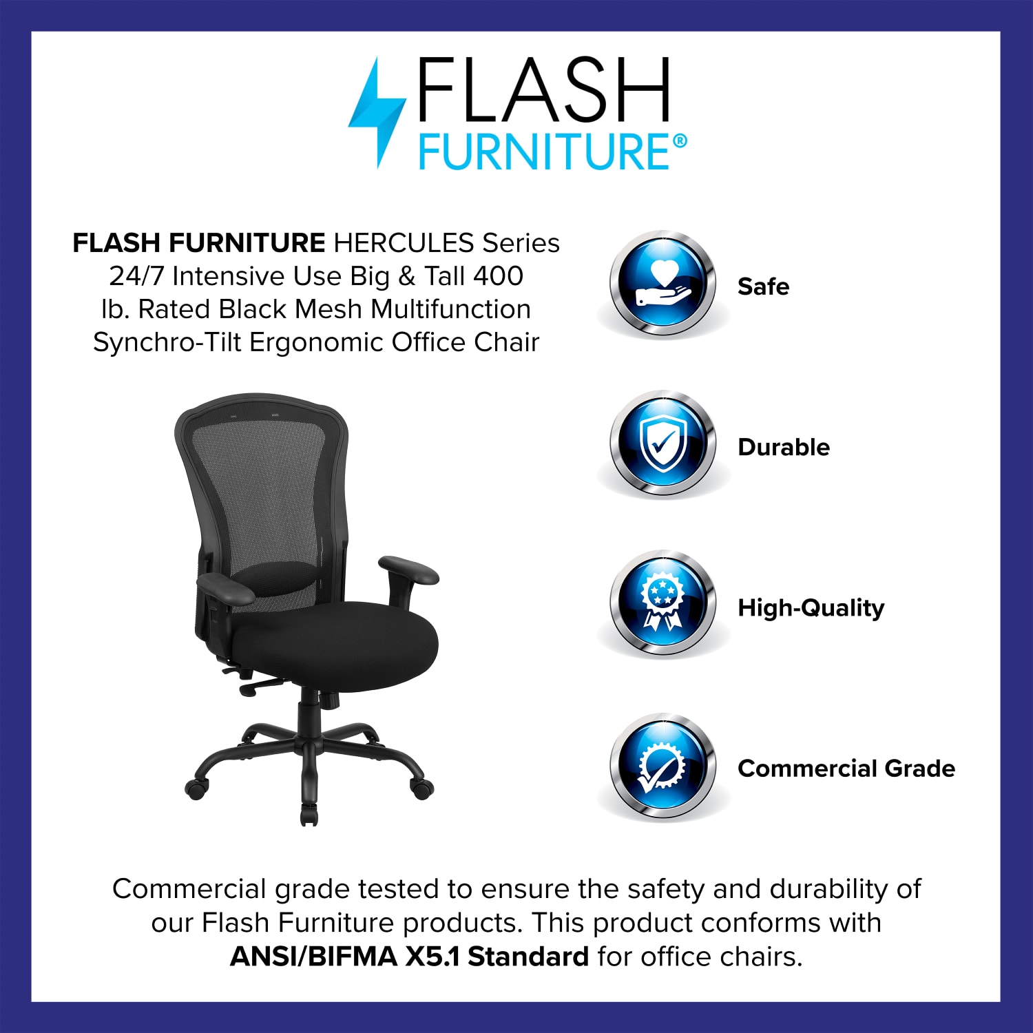 Flash Furniture HERCULES 24-7 Intensive Mesh Big And Tall Multifunction Chair With Synchro Tilt, Black - Image 5