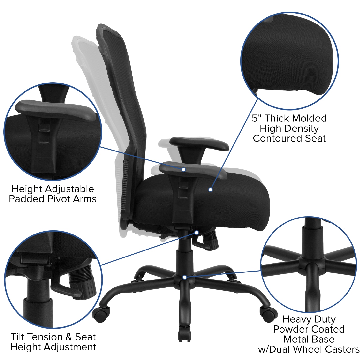 Flash Furniture HERCULES 24 7 Intensive Mesh Big And Tall Multifunction Chair With Synchro Tilt Black PopularChairscom