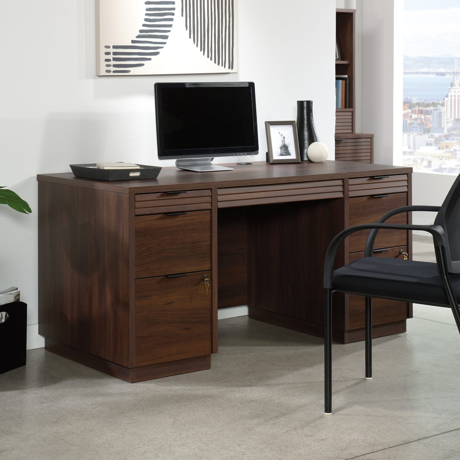 Sauder Palo Alto 60inW Commercial Double-Pedestal Computer Desk, Spiced Mahogany - Image 4