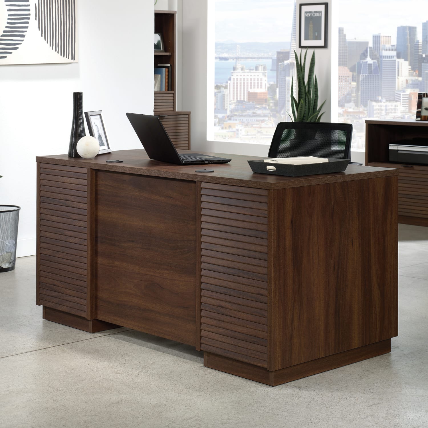 Sauder Palo Alto 60inW Commercial Double-Pedestal Computer Desk, Spiced Mahogany - Image 5