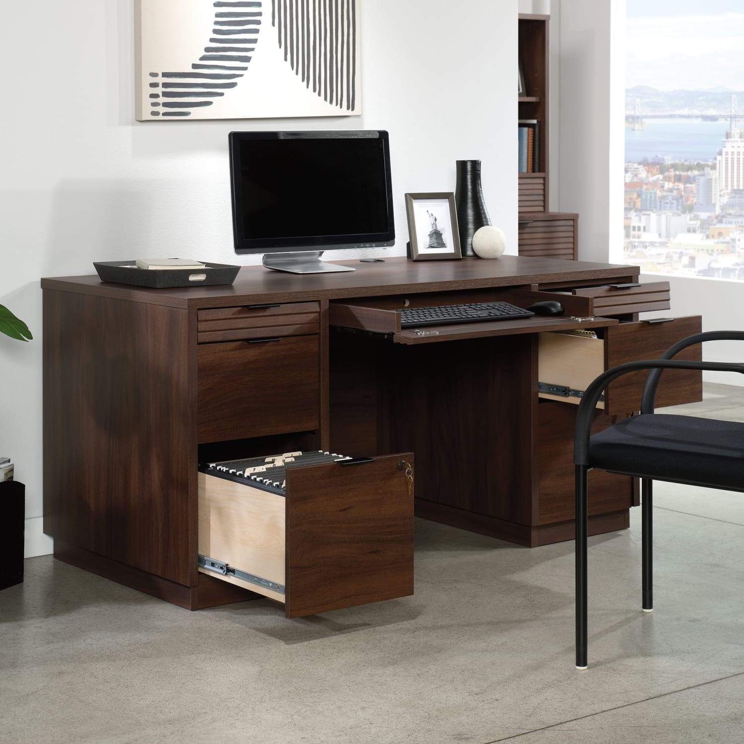 Sauder Palo Alto 60inW Commercial Double-Pedestal Computer Desk, Spiced Mahogany - Image 6